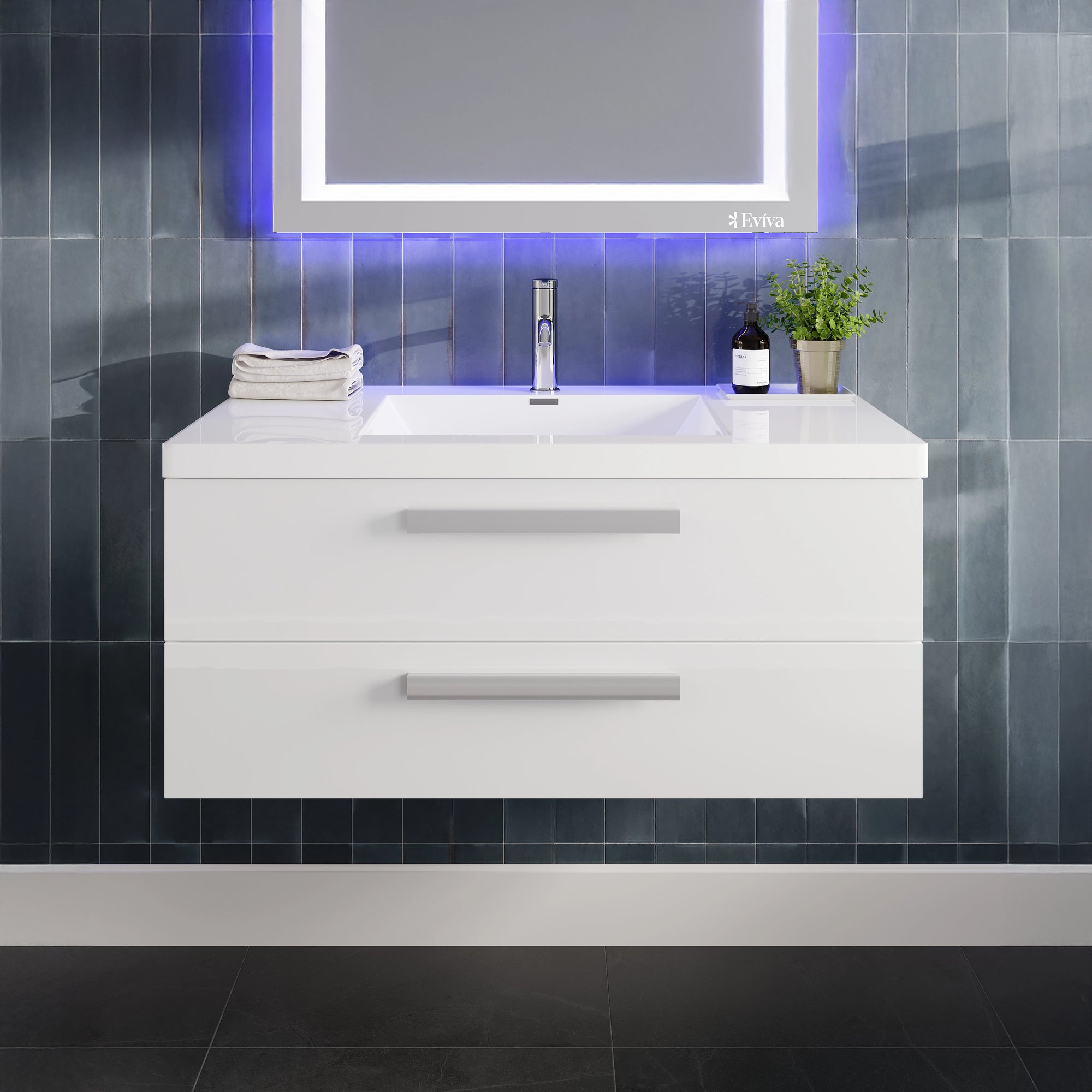 Eviva Surf Wall Mount Bath Vanity with Acrylic Top and Integrated Sink (36"-57")