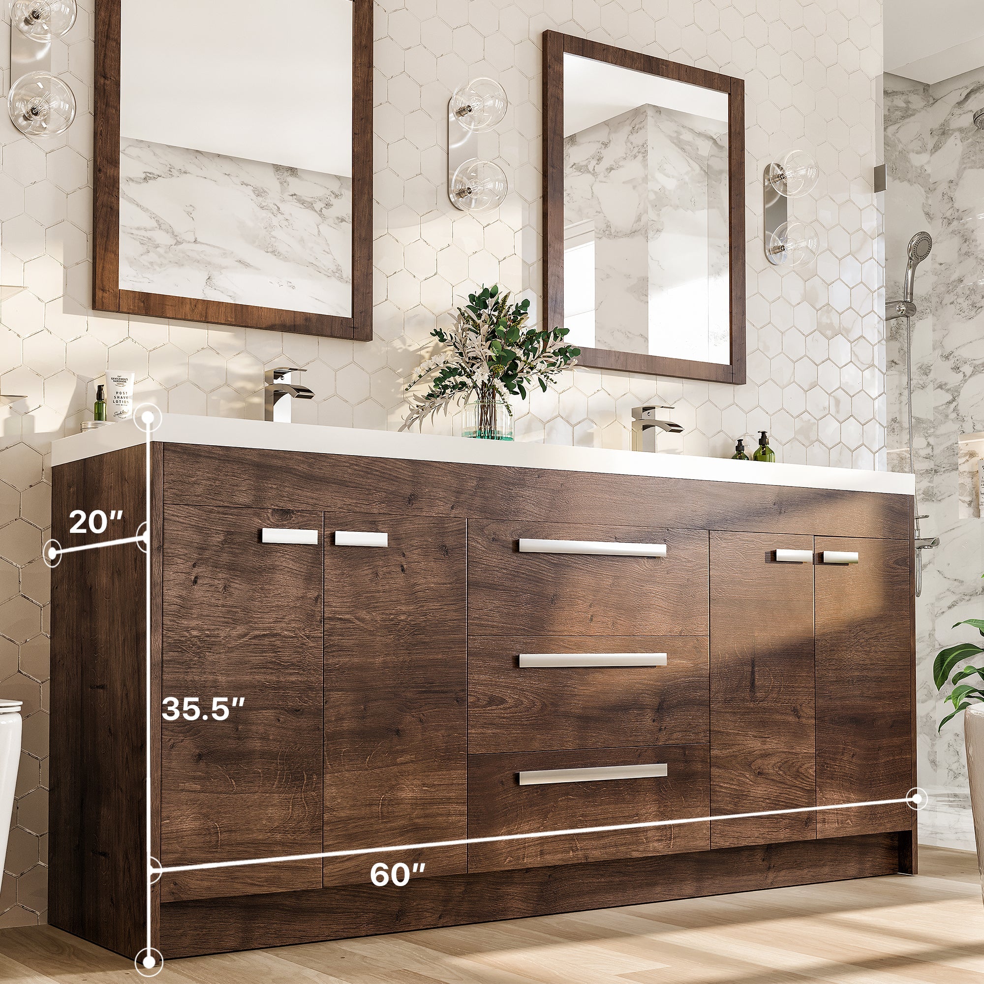 Eviva Lugano Bath Vanity with Acrylic Top and Integrated Sink (24"-84")