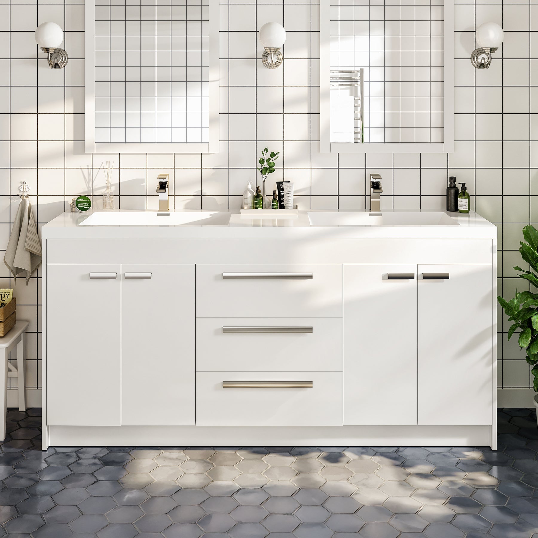 Eviva Lugano Bath Vanity with Acrylic Top and Integrated Sink (24"-84")