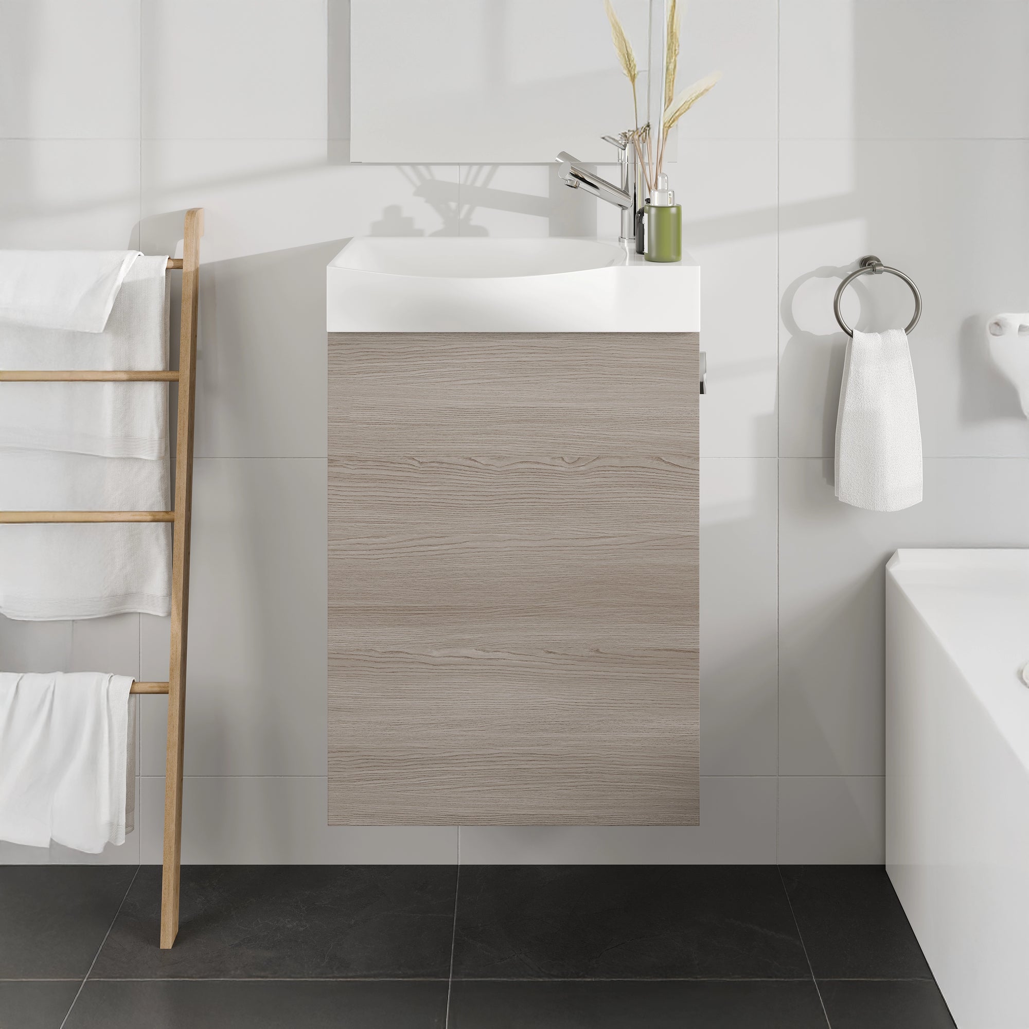 Eviva Tiny Wall Mount Bath Vanity with Porcelain Top and Integrated Sink