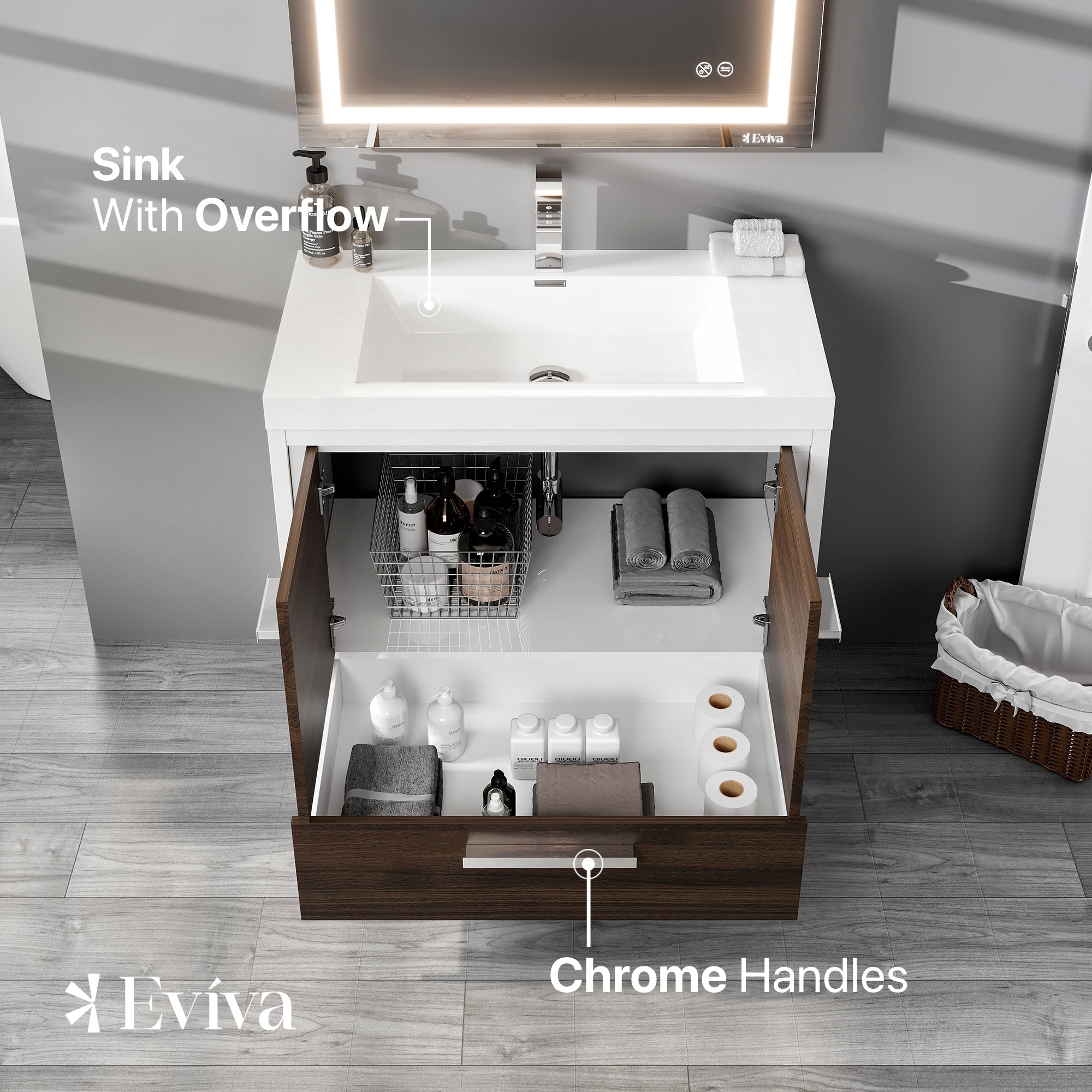 Eviva Grace Bath Vanity with Acrylic Top and Integrated Sink (24"-48")