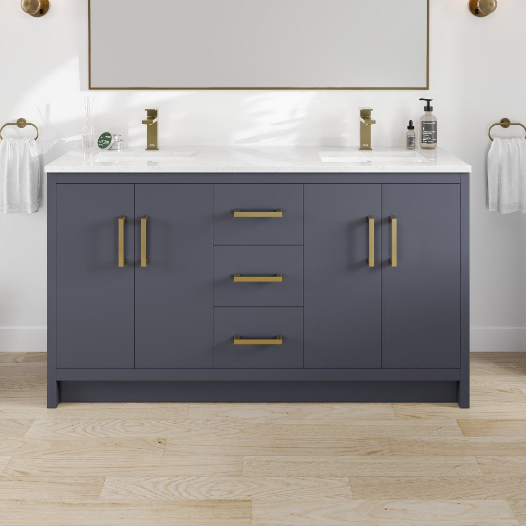 Eviva Curio Bath Vanity with Carrara Quartz Top and Undermount Porcelain Sink (24"-60")
