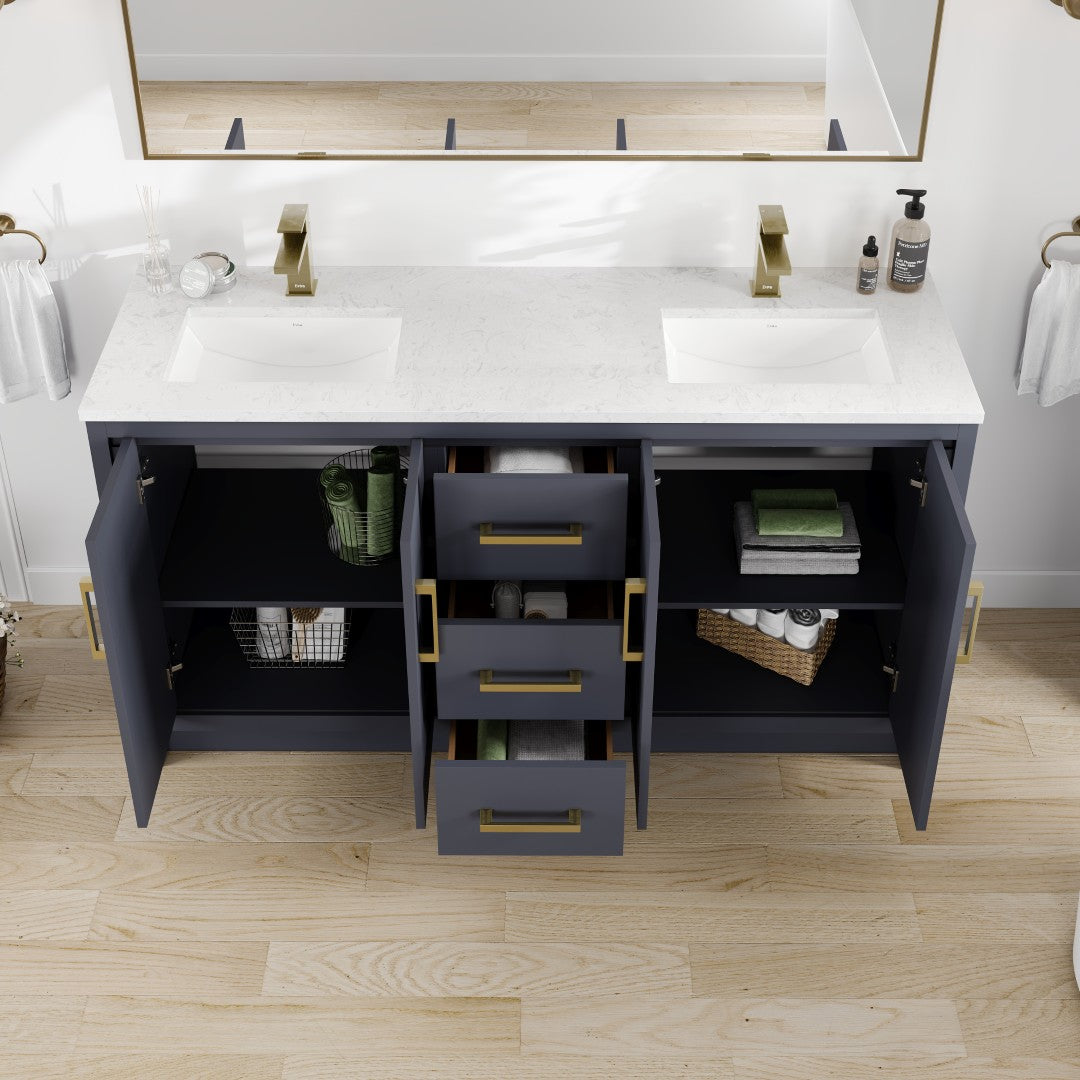 Eviva Curio Bath Vanity with Carrara Quartz Top and Undermount Porcelain Sink (24"-60")