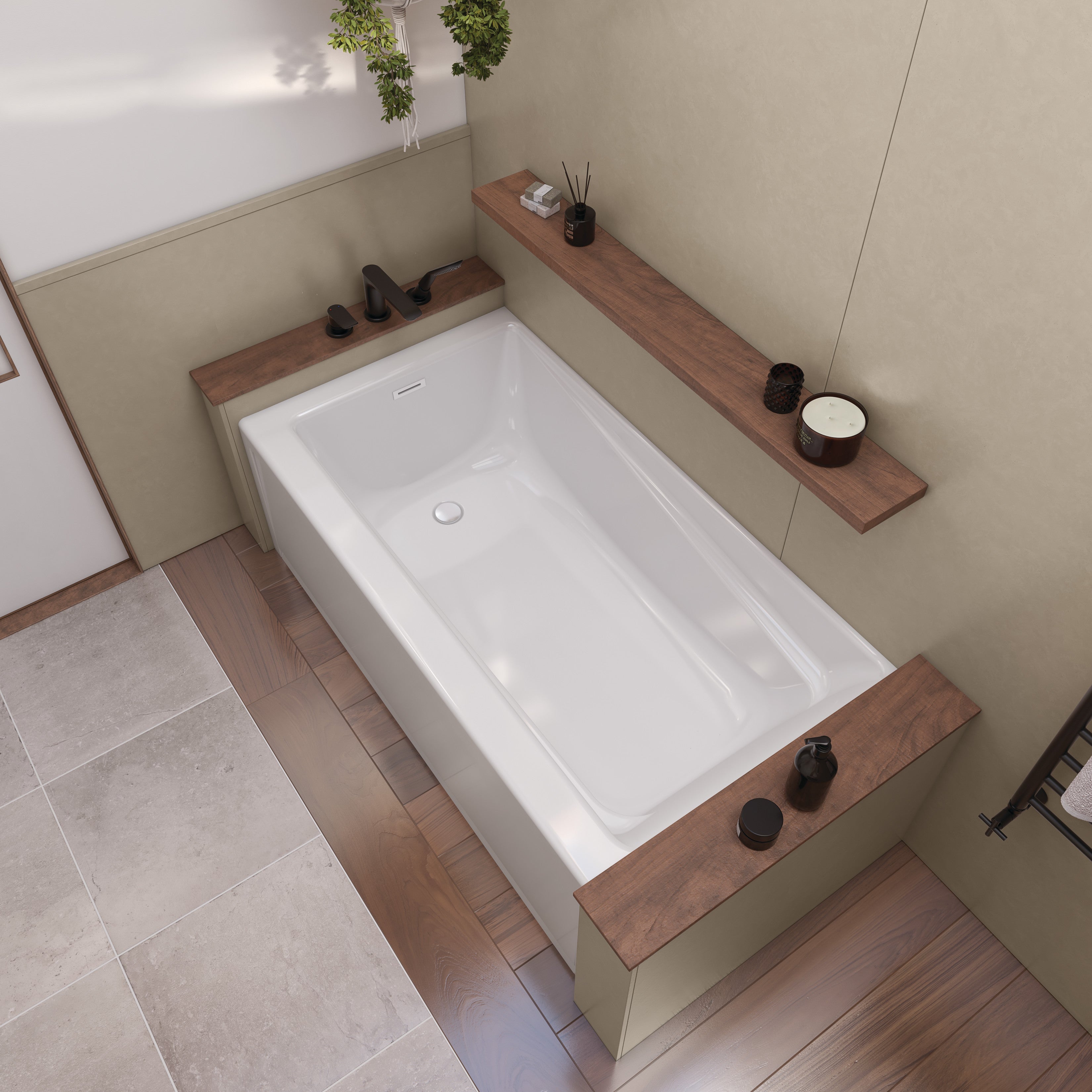 Maax Exhibit 6030 IFS AFR Acrylic Alcove Bathtub in White with Linear Overflow