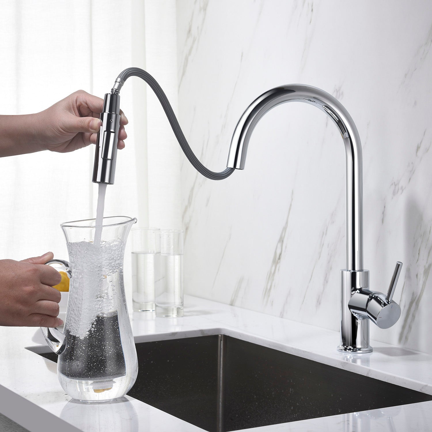 Single Handle Pull Down Kitchen Faucet - F01 206