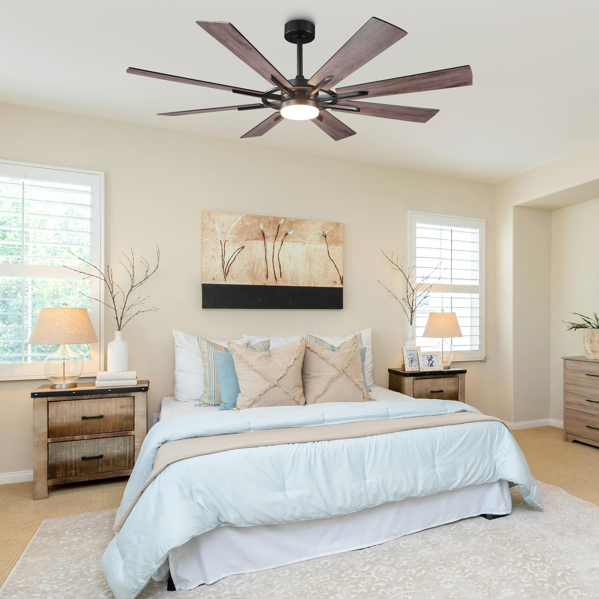60 Inch 72 Inch Windmill Downrod Mount LED Ceiling Fan with Remote and APP Control