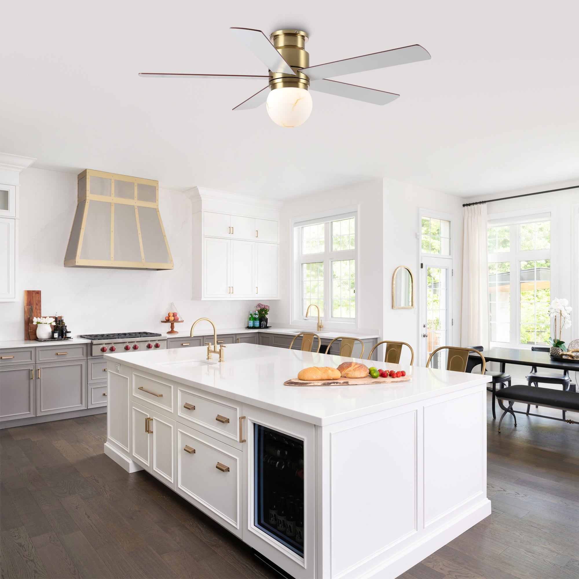 52 Inch Fanny Double-sided Blades Flush Mount LED Ceiling Fan with Remote Control