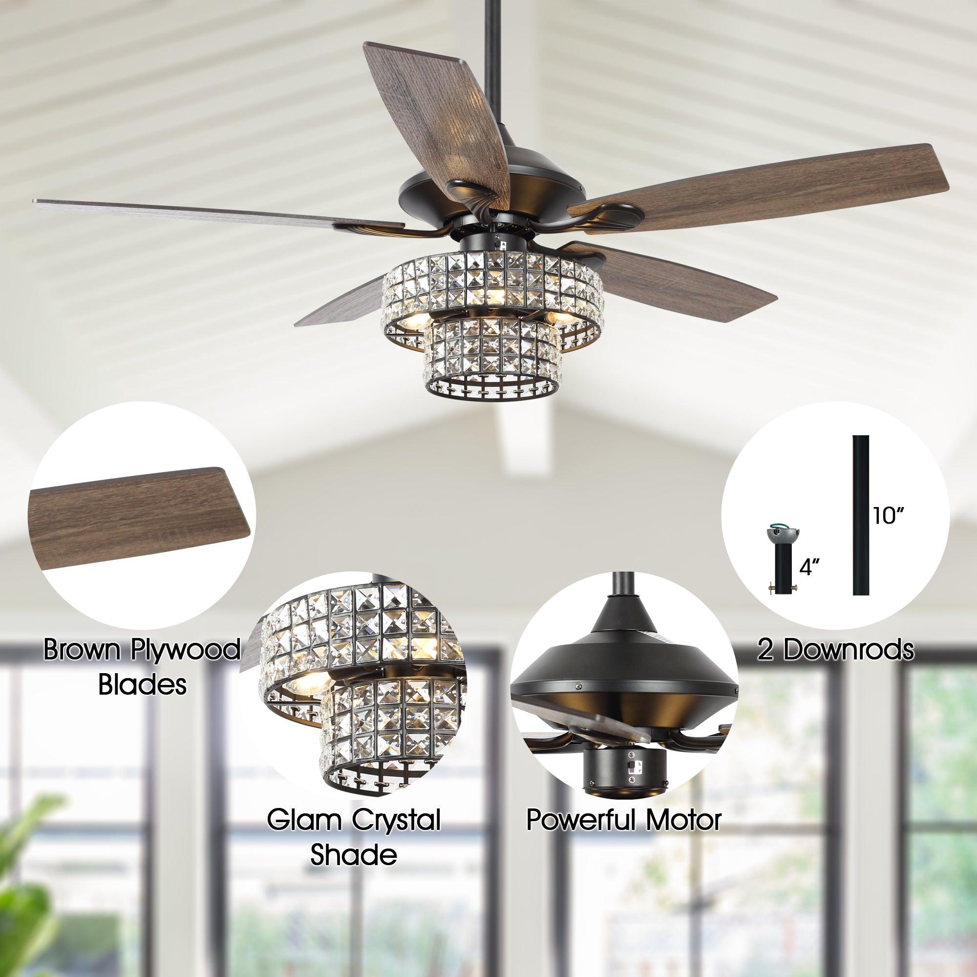 52" Nowthen Modern Crystal Chandelier Ceiling Fan With Led Light And Remote Control 5 Blades Chrome