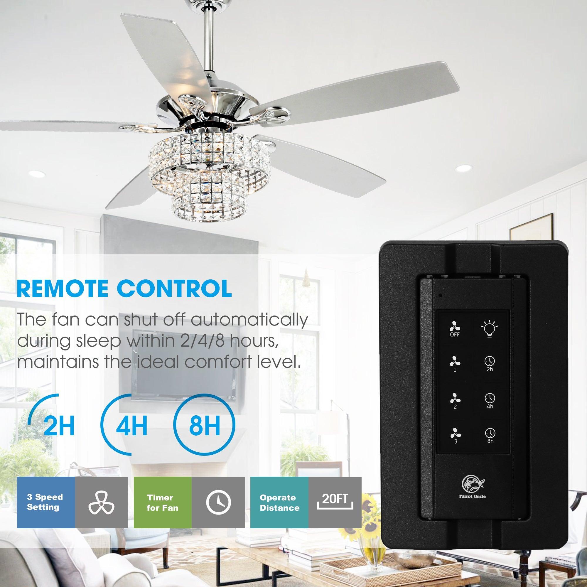 52" Nowthen Modern Crystal Chandelier Ceiling Fan With Led Light And Remote Control 5 Blades Chrome