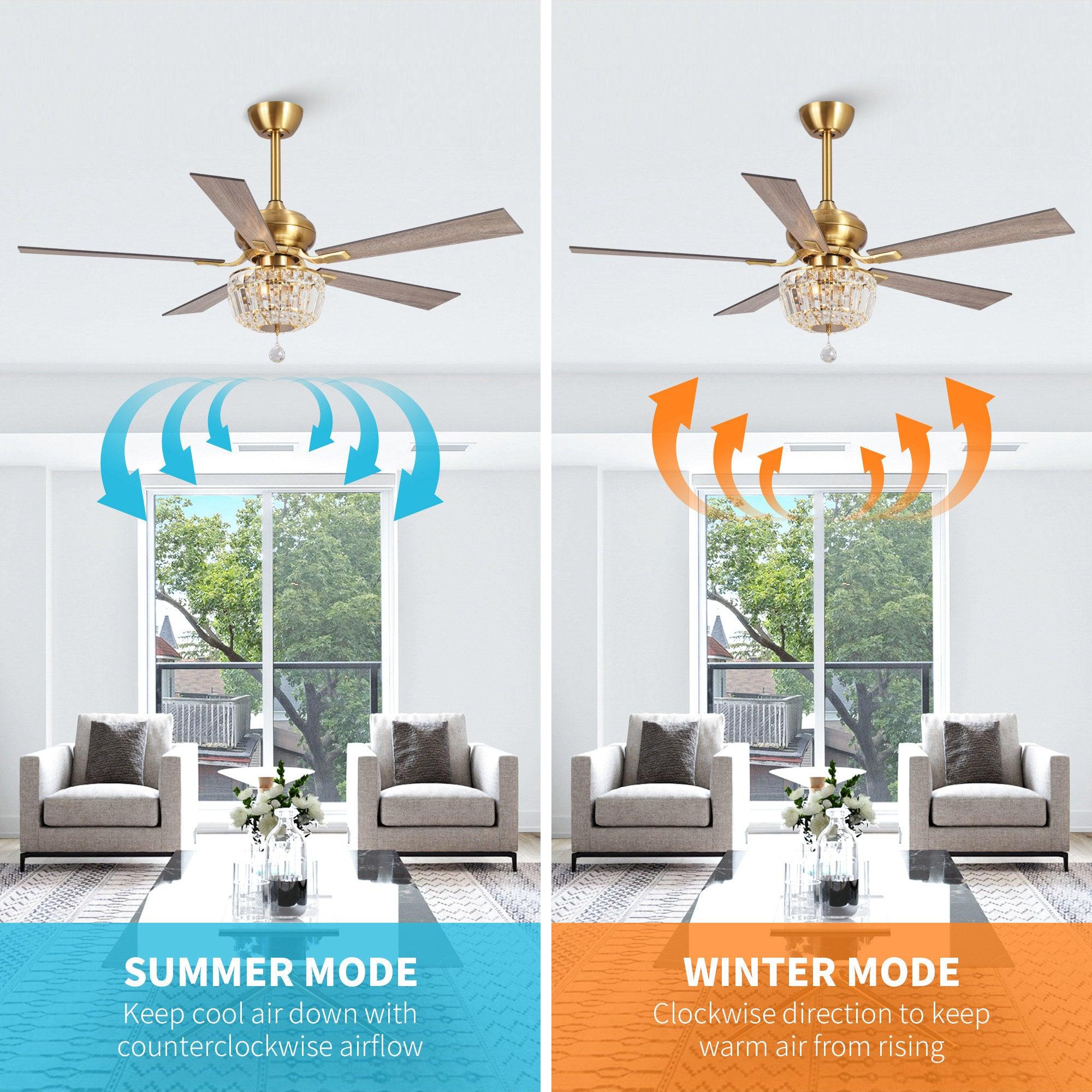 52" Ganga Modern Downrod Mount Reversible Crystal Ceiling Fan with Lighting and Remote Control