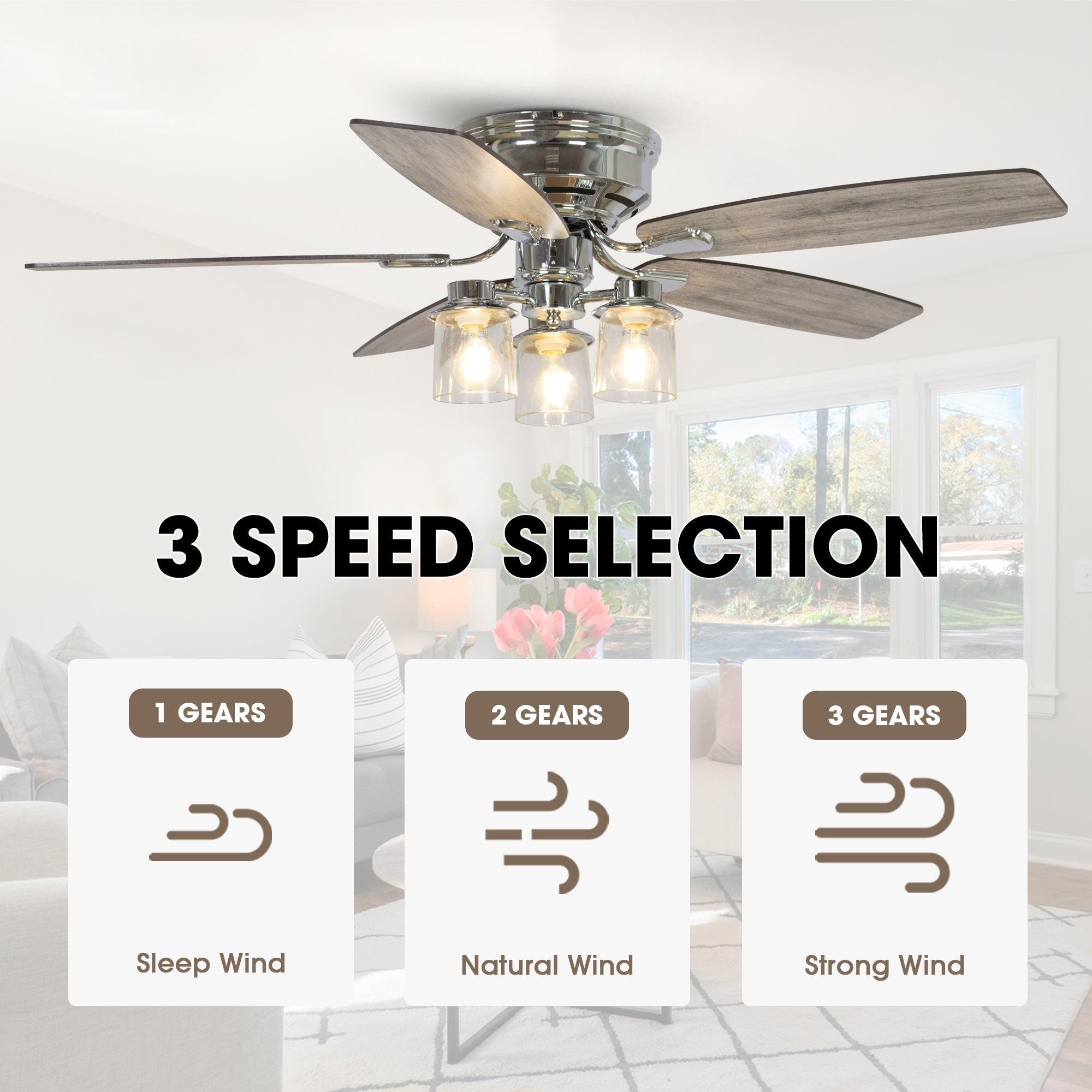 52" Bangatore Traditional Chrome Flush Mount Reversible Ceiling Fan with Lighting and Remote Control