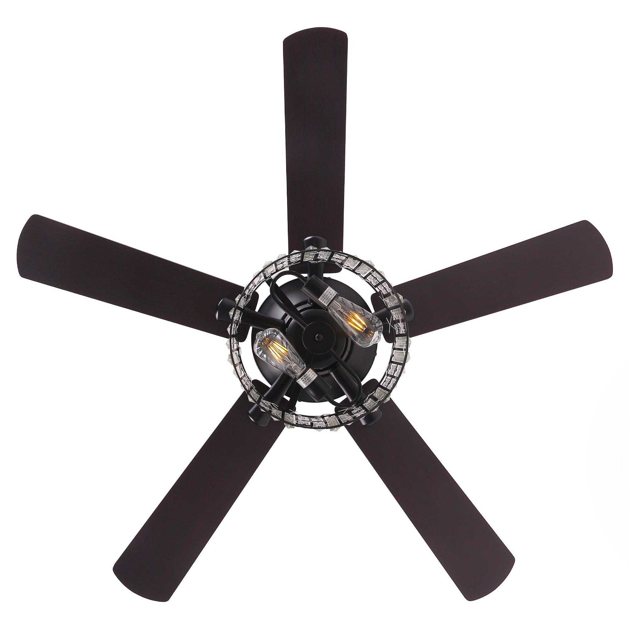 52" Dicken Modern Downrod Mount Reversible Crystal Ceiling Fan With Lighting