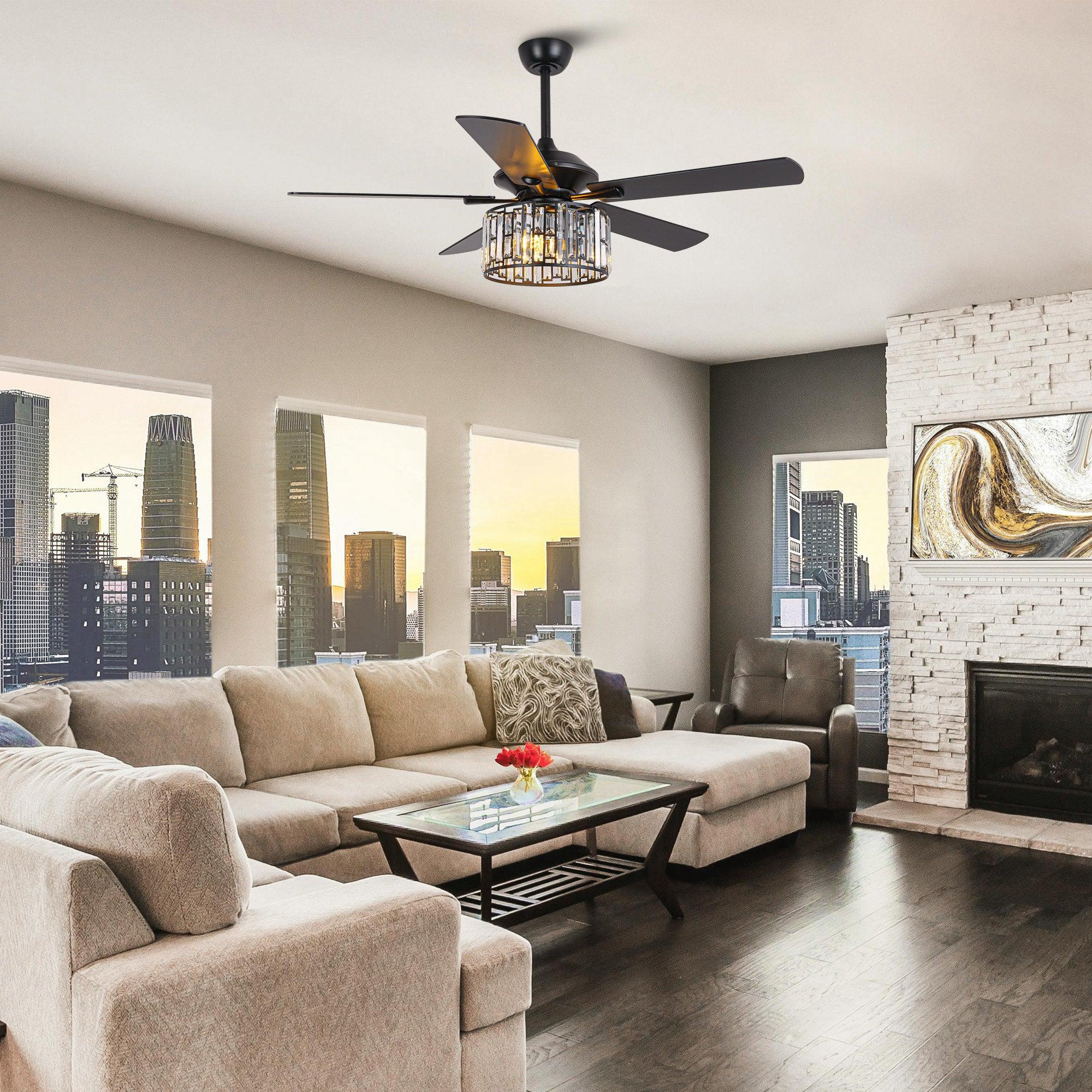 52" Dicken Modern Downrod Mount Reversible Crystal Ceiling Fan With Lighting