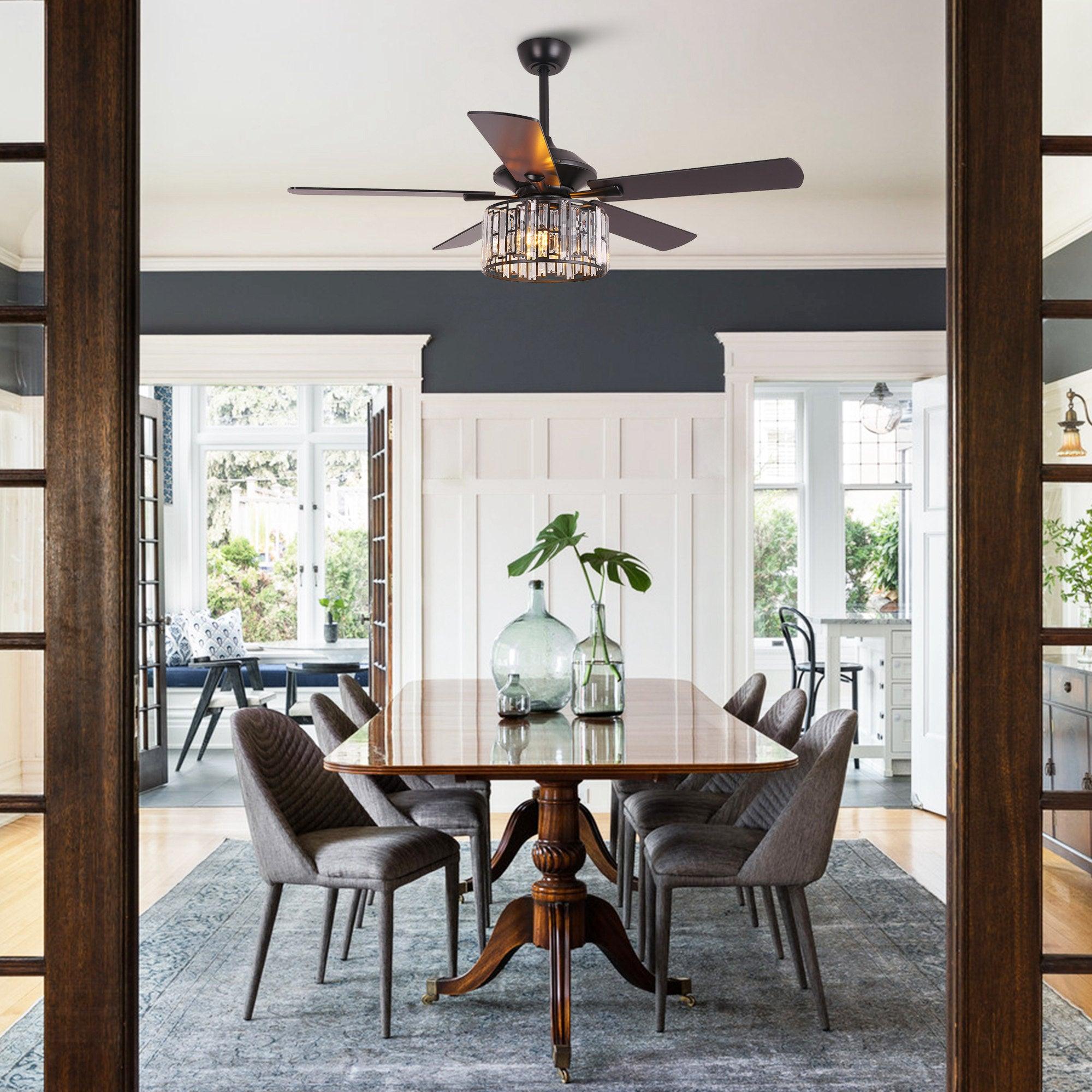 52" Dicken Modern Downrod Mount Reversible Crystal Ceiling Fan With Lighting