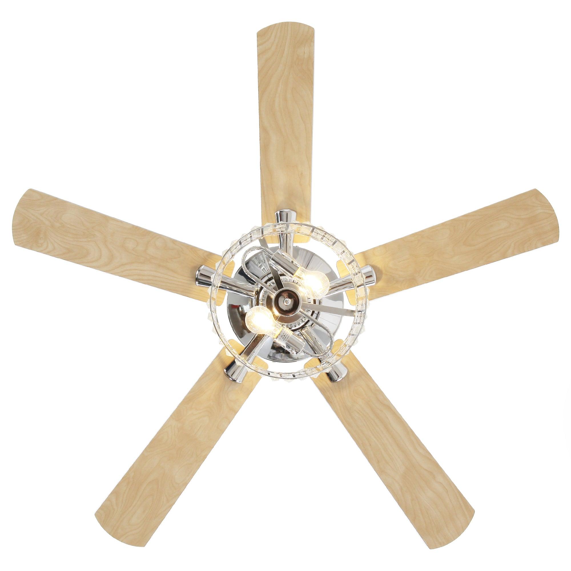 52" Dicken Modern Downrod Mount Reversible Crystal Ceiling Fan With Lighting