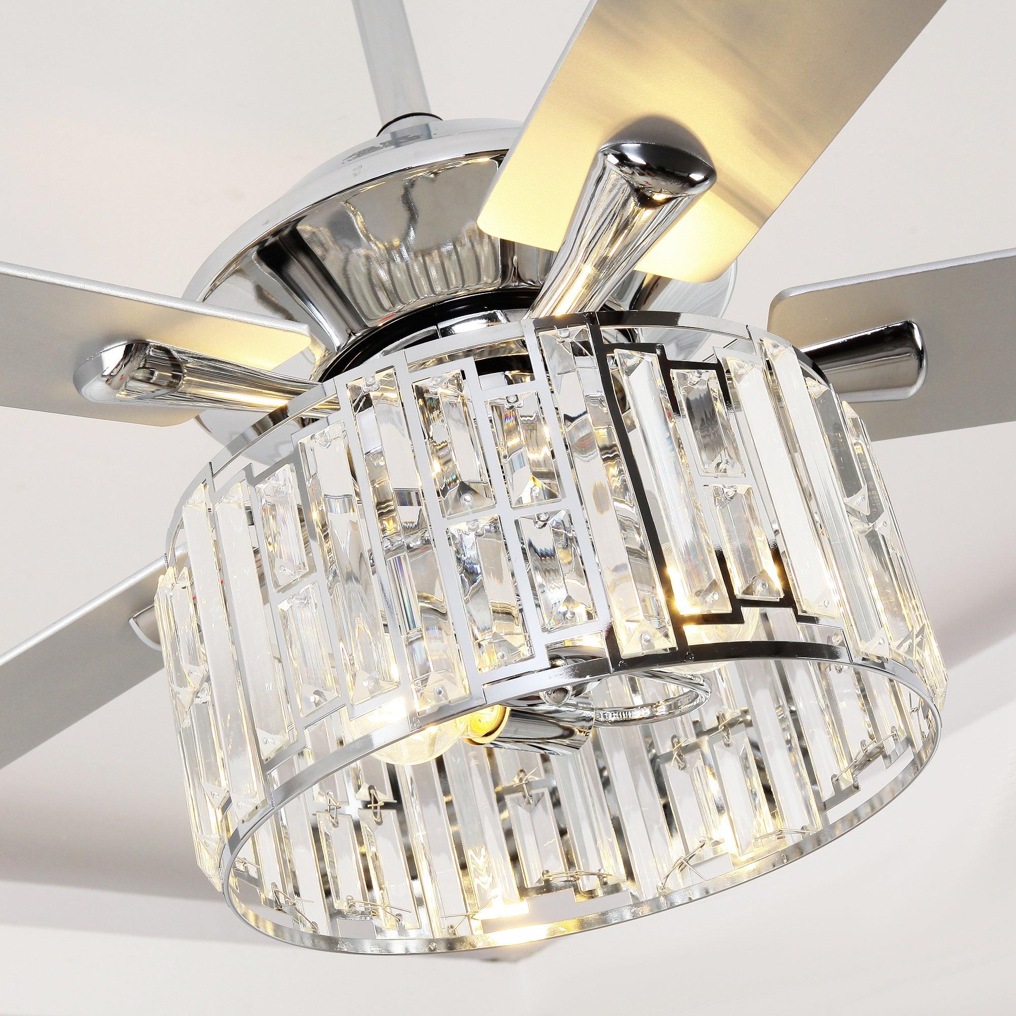 52" Dicken Modern Downrod Mount Reversible Crystal Ceiling Fan With Lighting