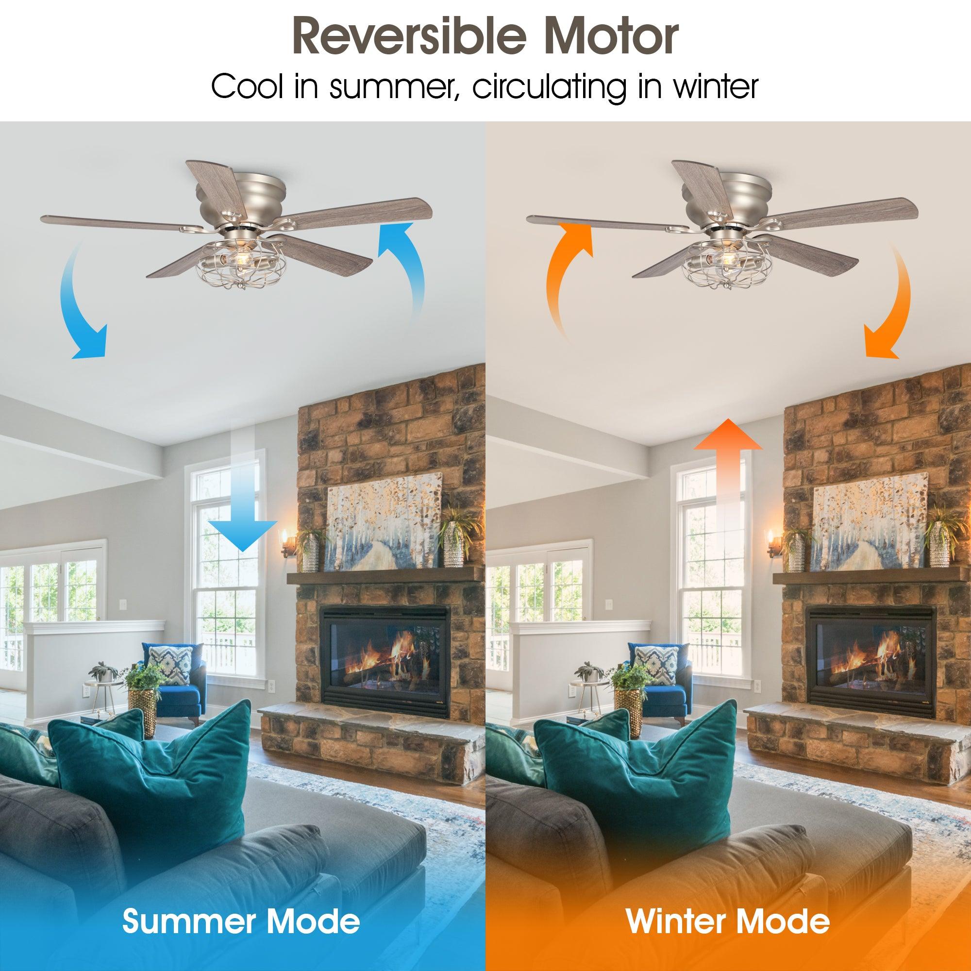 48" Thurber Industrial Satin Nickel Flush Mount Reversible Ceiling Fan with Lighting and Remote Control