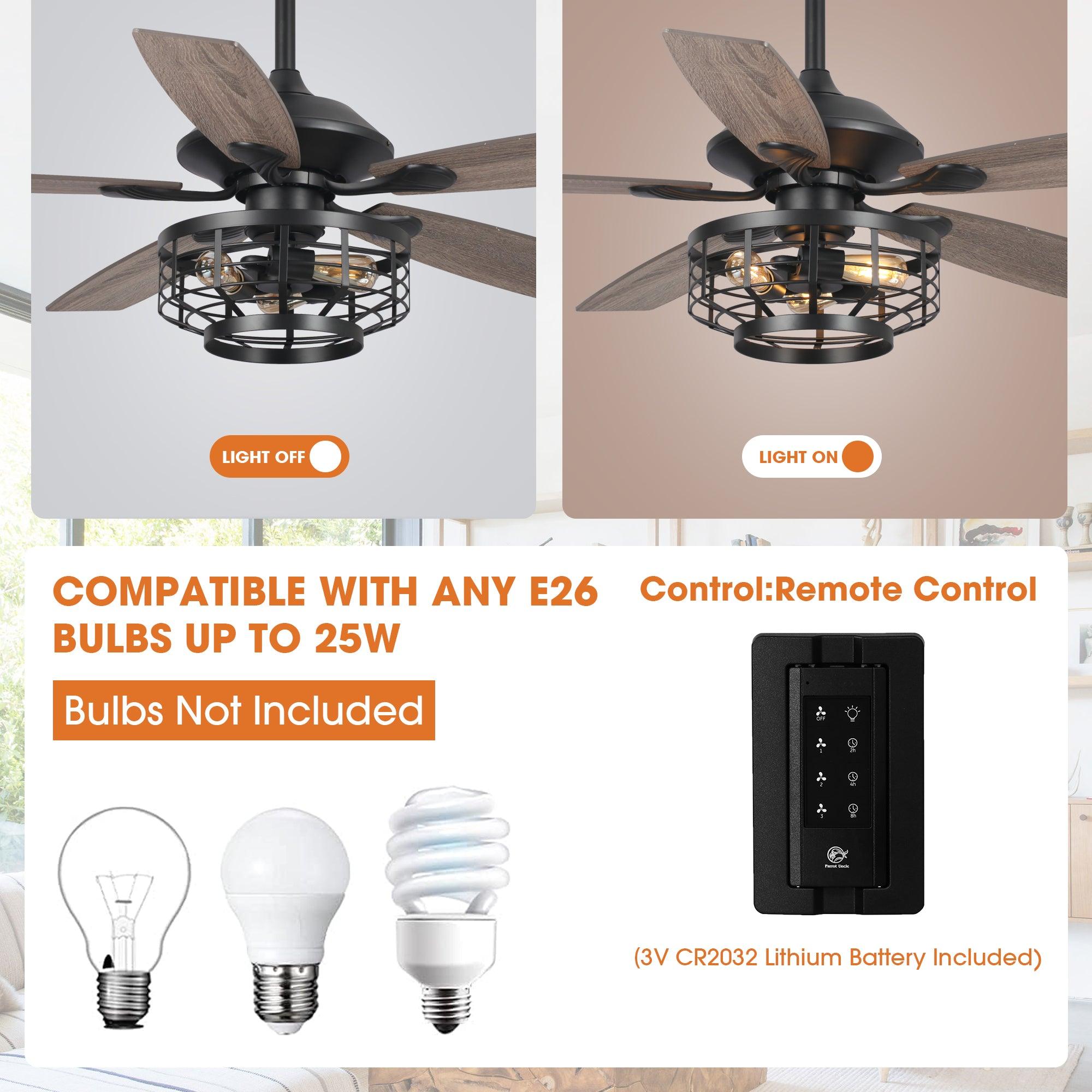 52" Paquette In Indoor Matte Black Industrial Ceiling Fan With Remote Control And Light Kit