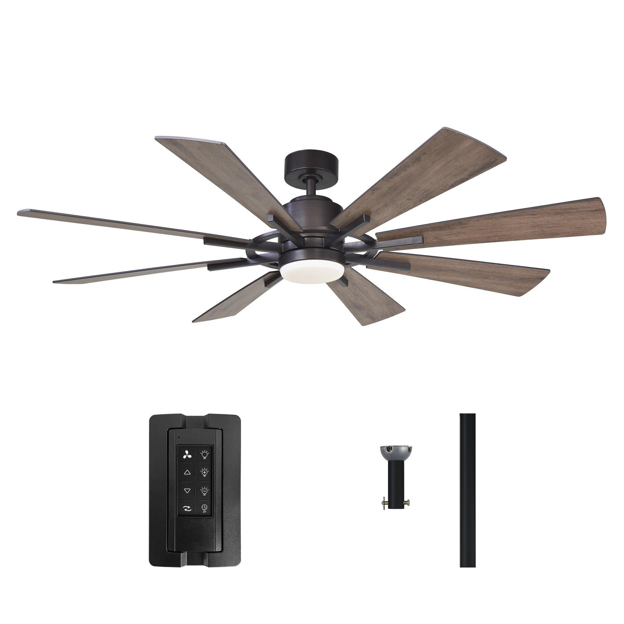 60" Oretha Windmill 8 Blade Led Indoor Oil Rubbed Bronze Ceiling Fan With Remote And Light Kit Included