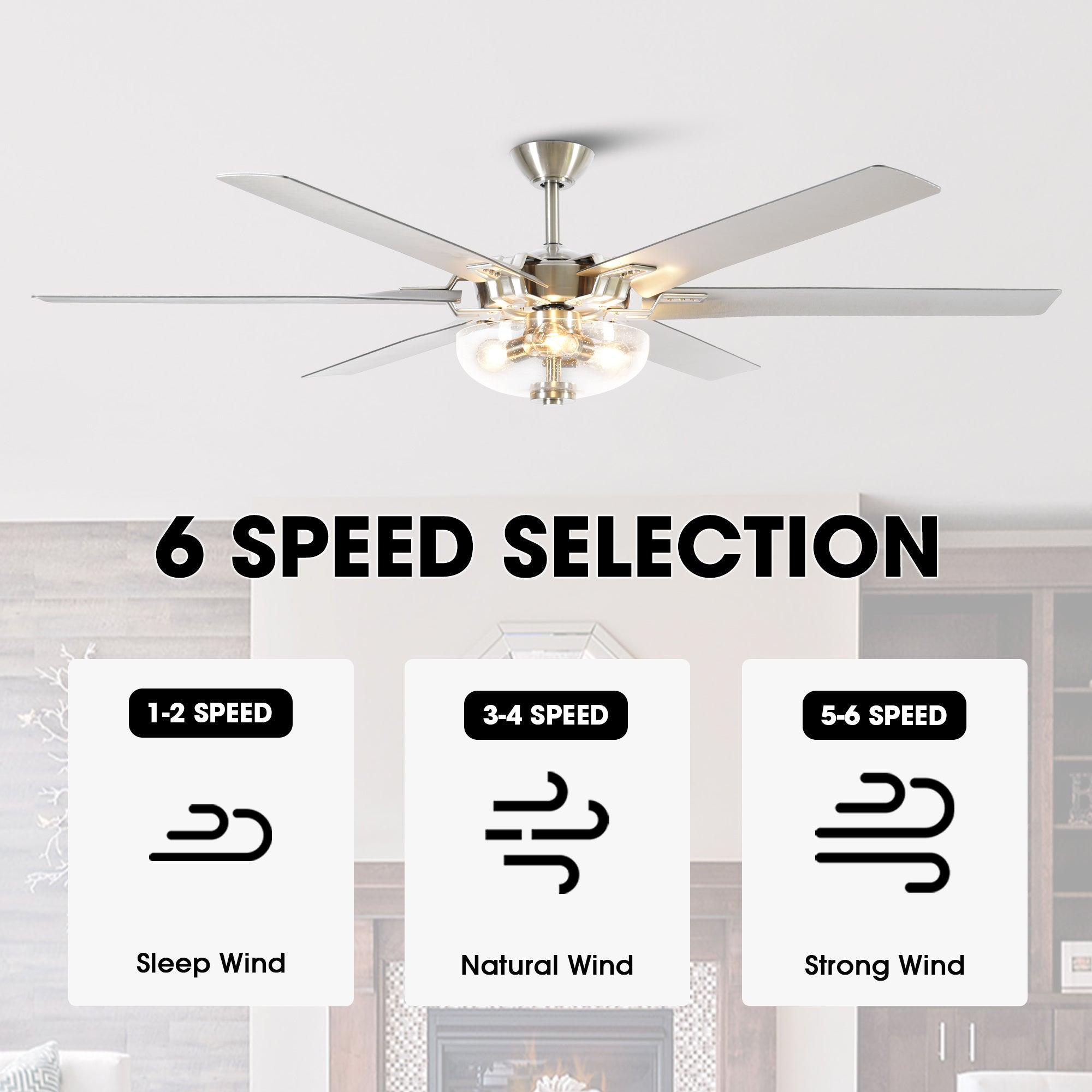 70'' Modern Satin Nickel 6 Blade Ceiling Fan
