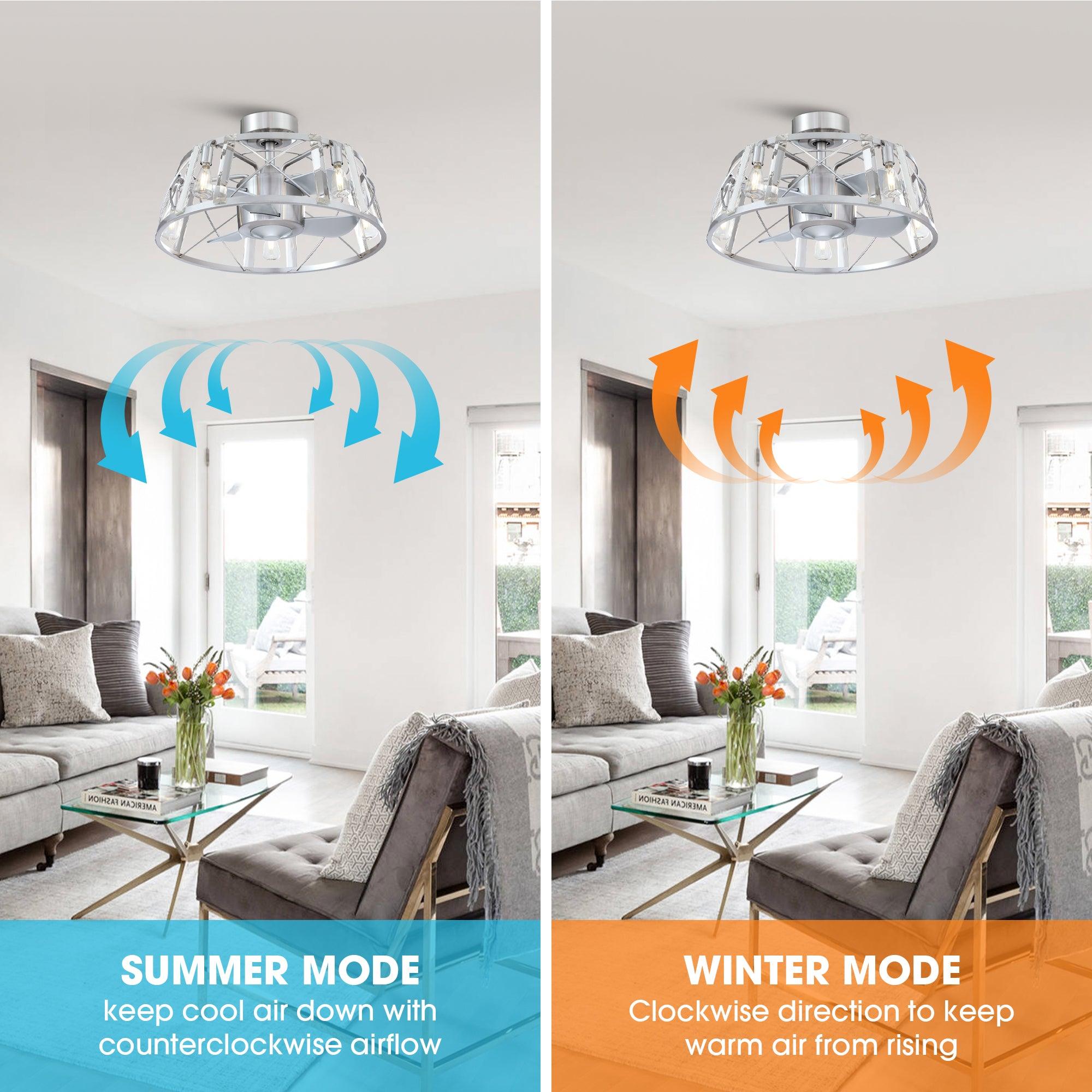 23" Modern Satin Nickel DC Motor Downrod Mount Reversible Fandelier Ceiling Fan with Lighting and Remote Control