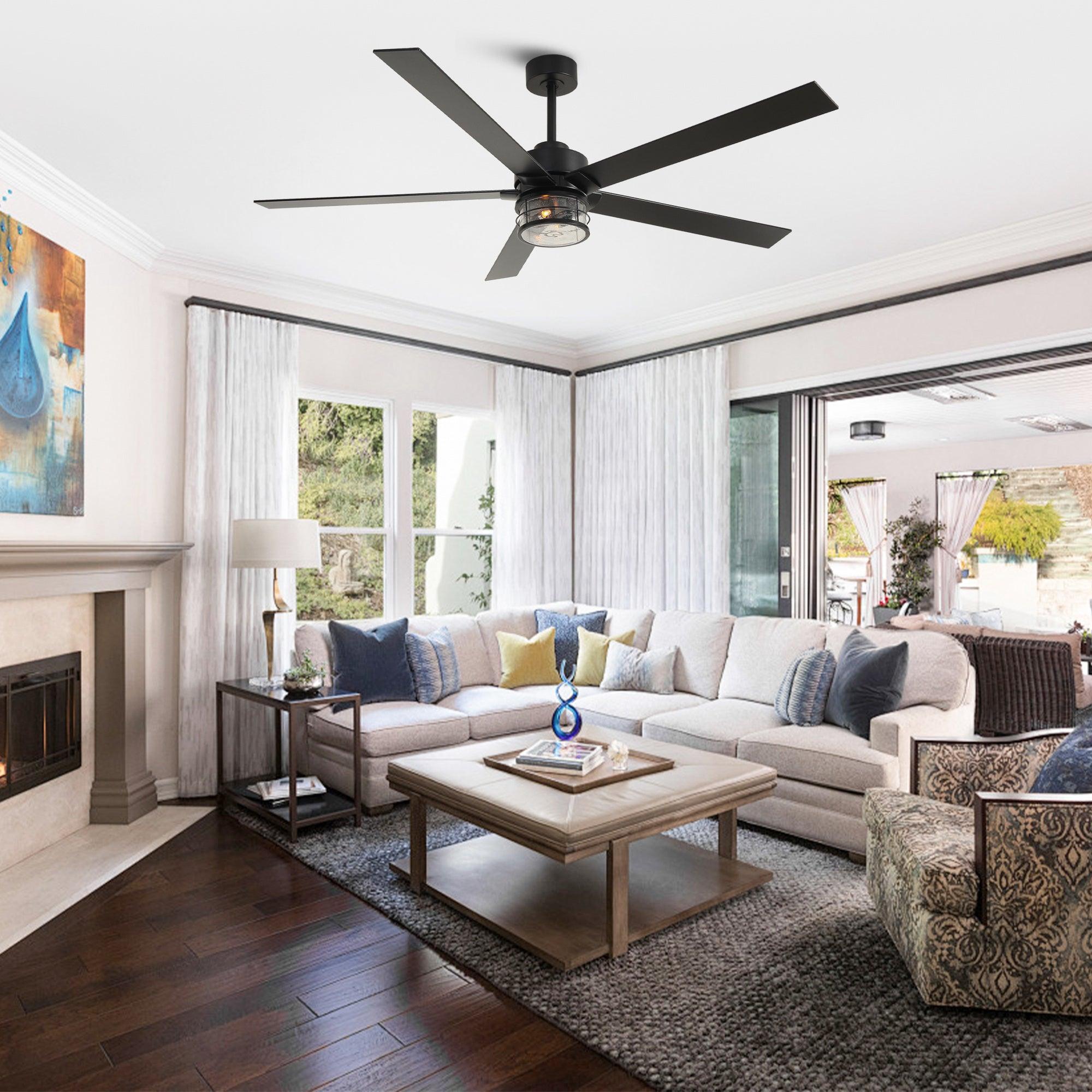 65" Modern DC Motor Downrod Mount Reversible Ceiling Fan With Lighting And Remote Control