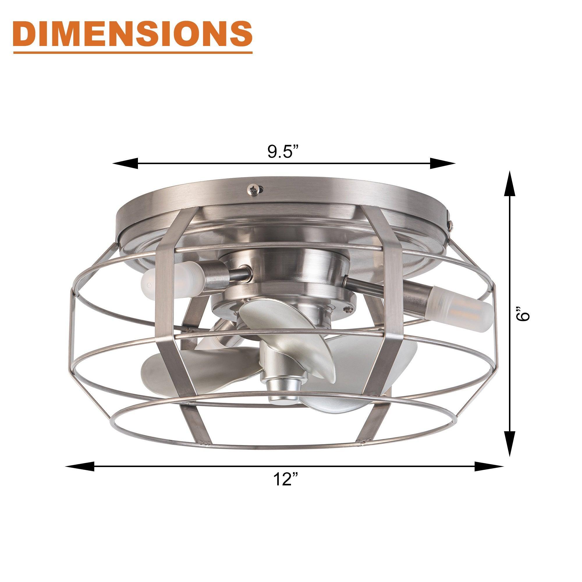 12" Flush Mount Low Profile Caged Small Ceiling Fan with Light and Remote Control