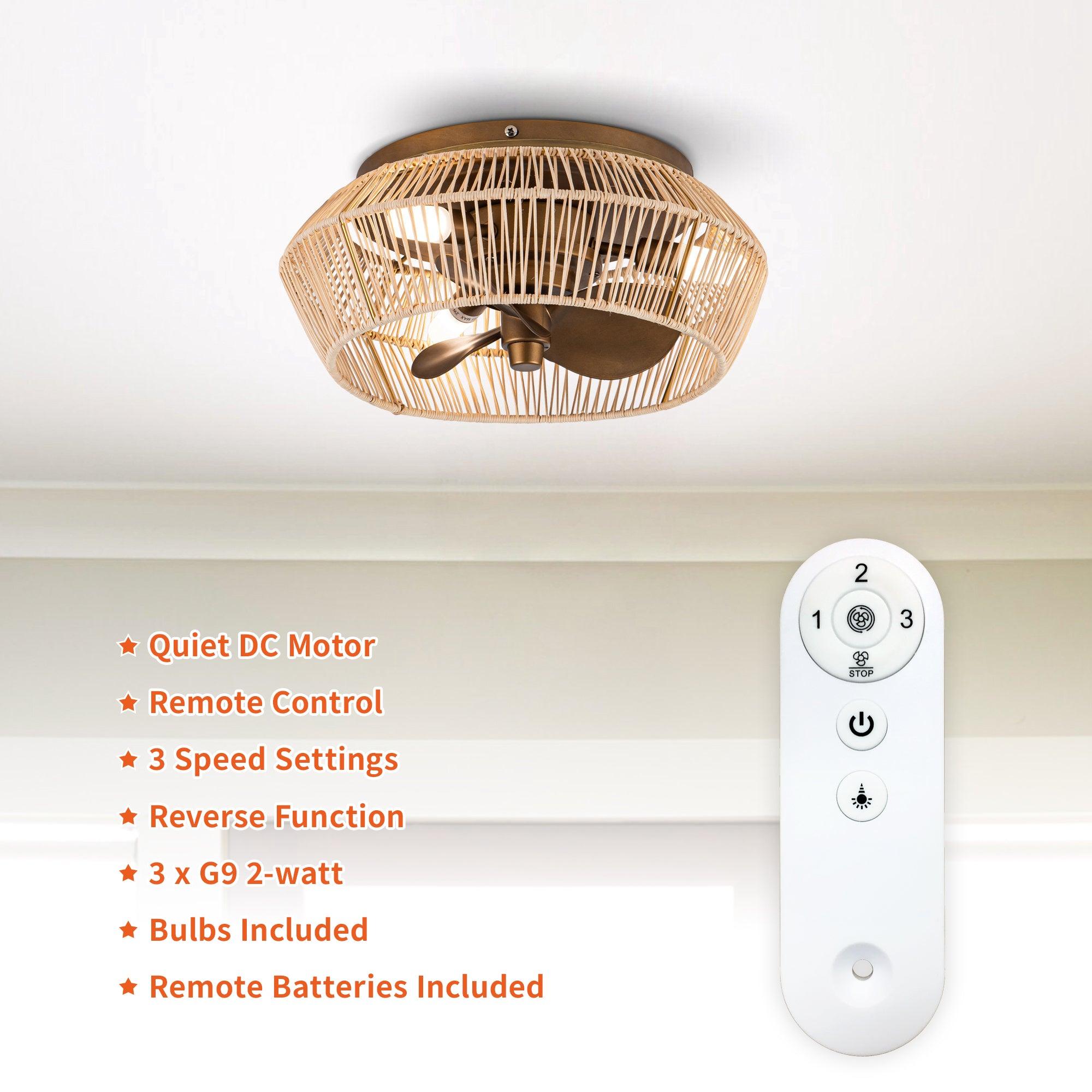 14" Farmhouse DC Motor Flush Mount Reversible Iron Ceiling Fan with LED Lighting and Remote Control