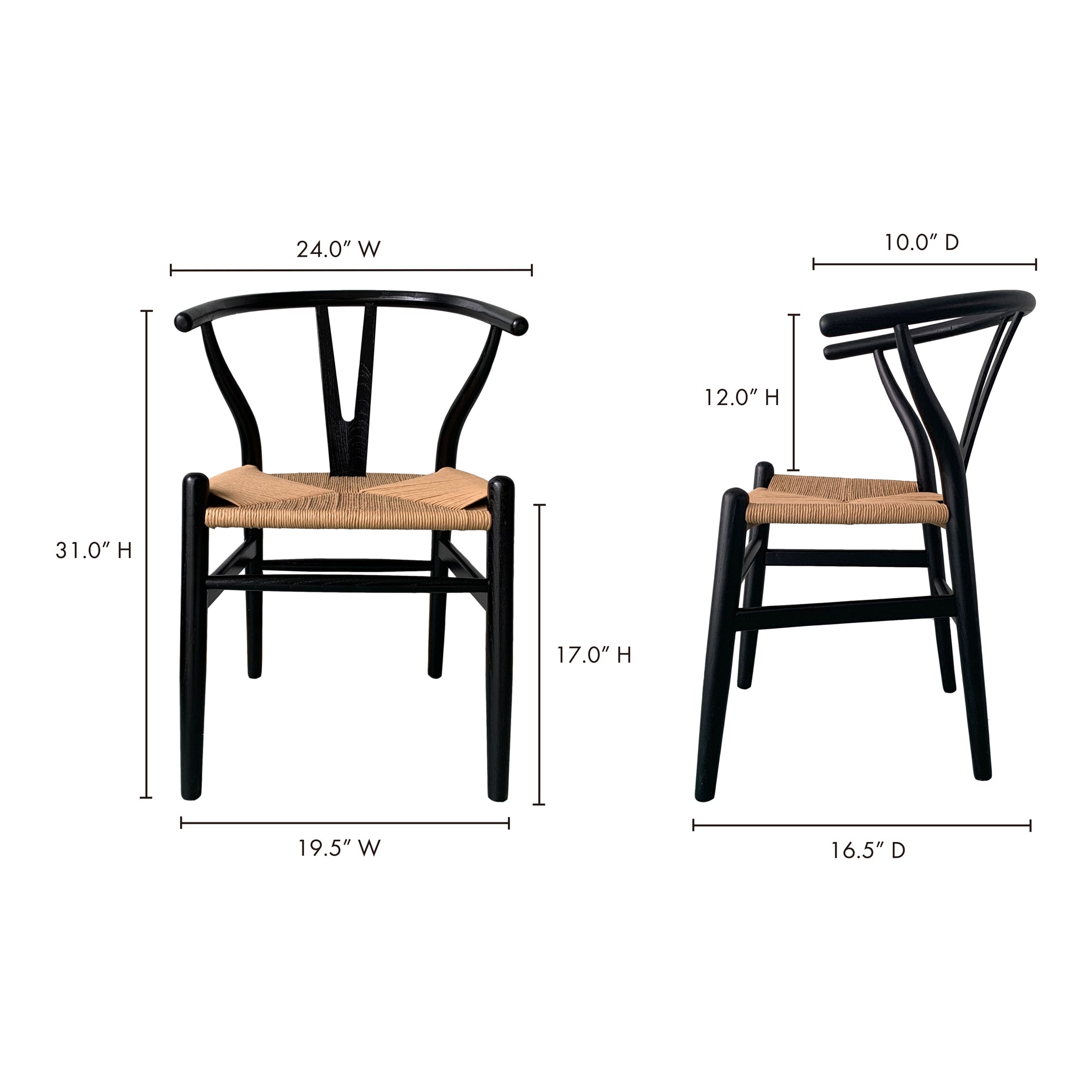 Moes Ventana Dining Chair Black And Natural - Set Of Two FG-1015-37