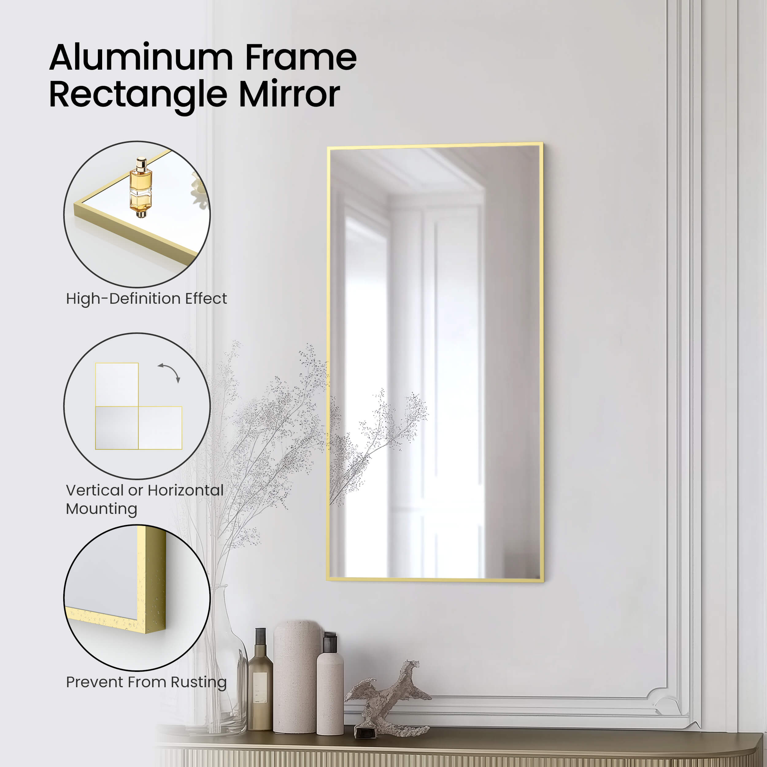 18" x 36" Metal Frame Shatterproof Wall Mount Mirror