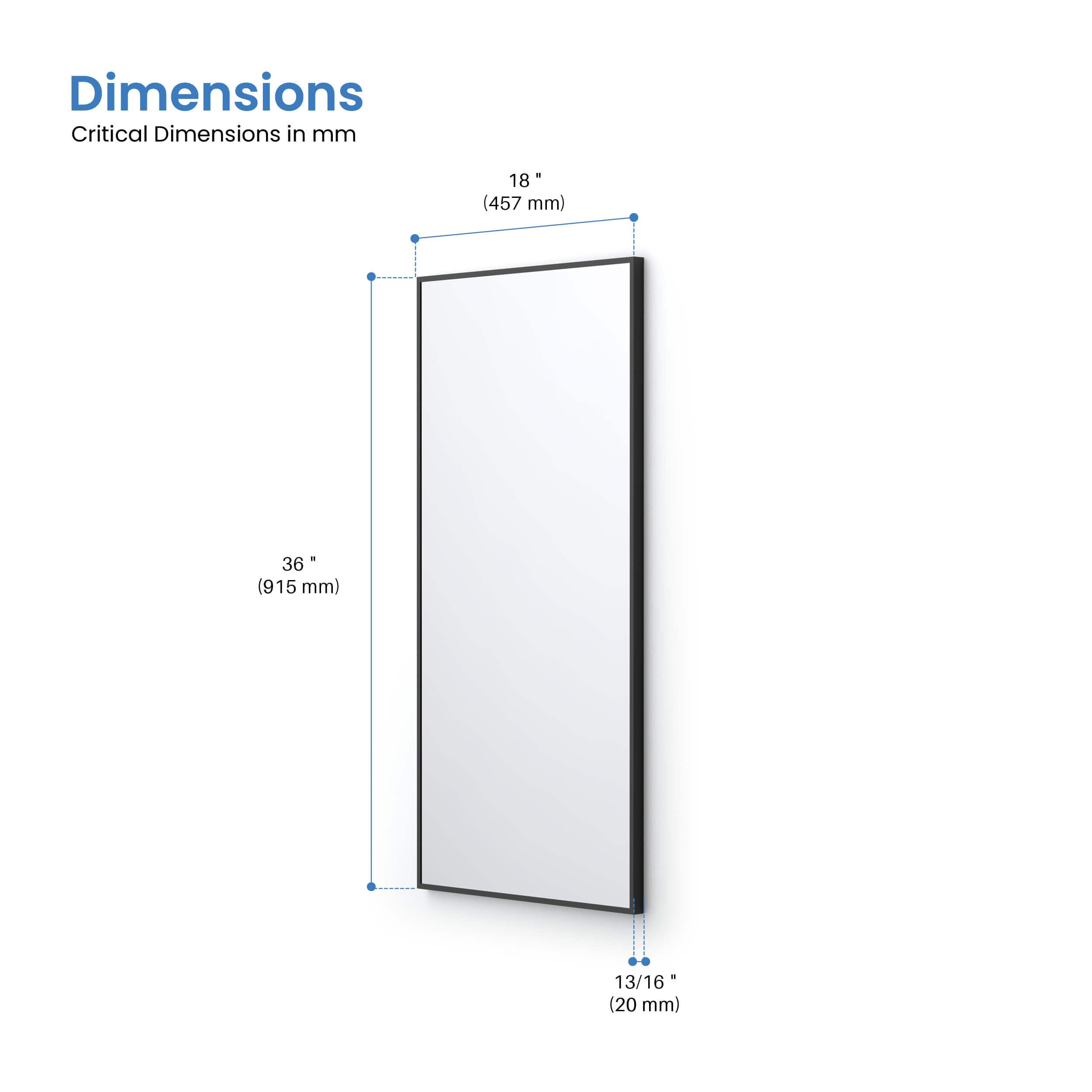 18" x 36" Metal Frame Shatterproof Wall Mount Mirror