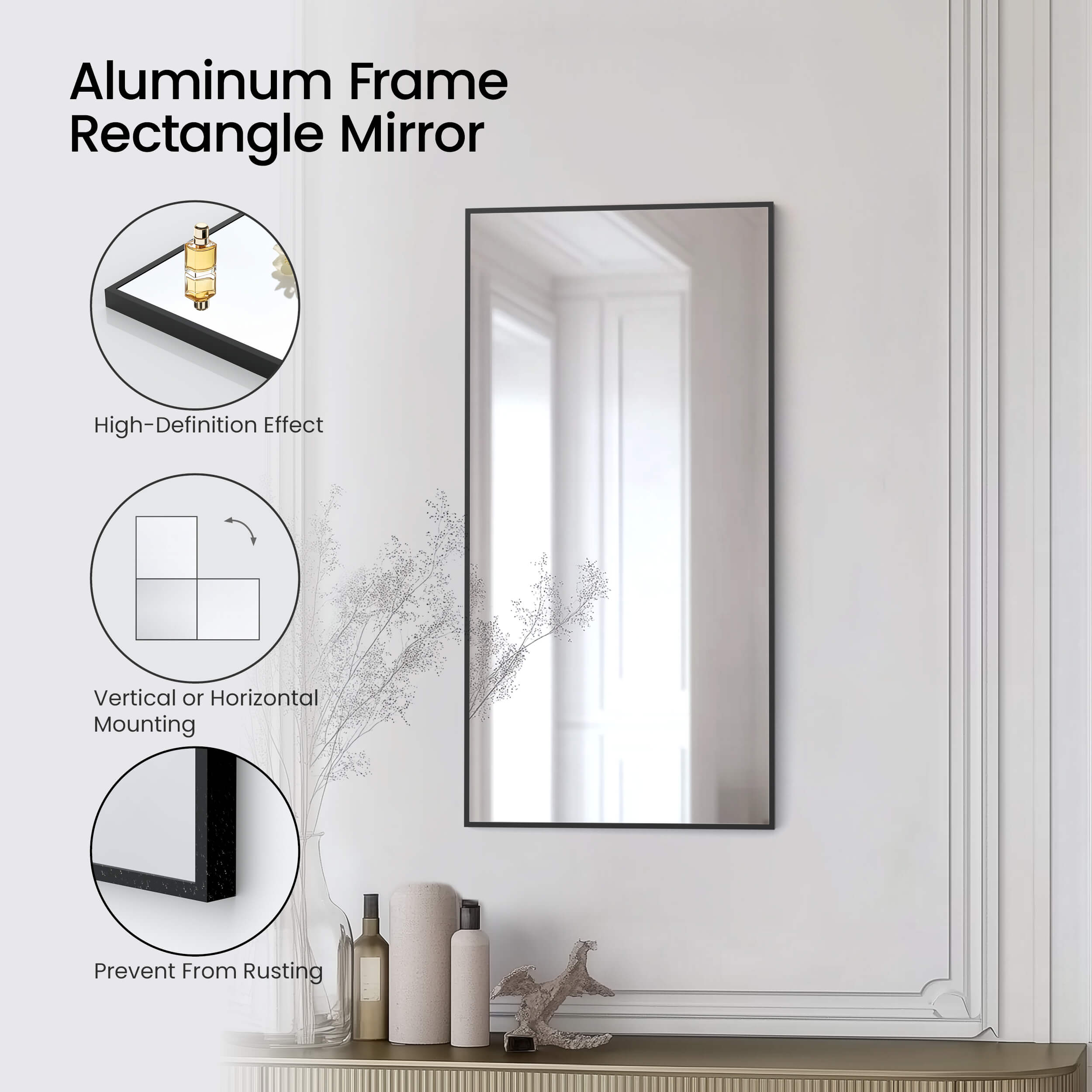 18" x 36" Metal Frame Shatterproof Wall Mount Mirror