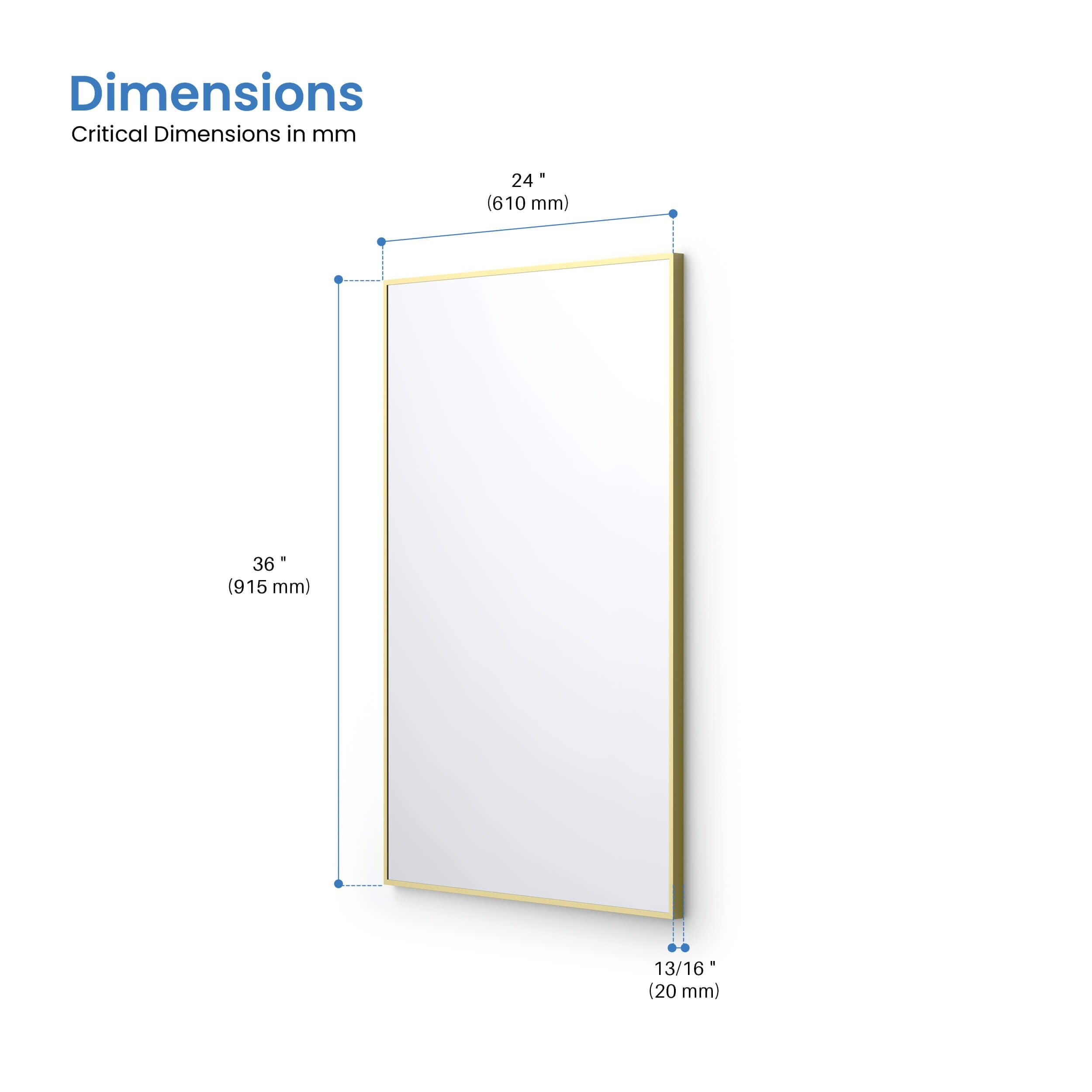 24" x 36" Metal Frame Shatterproof Wall Mount Mirror