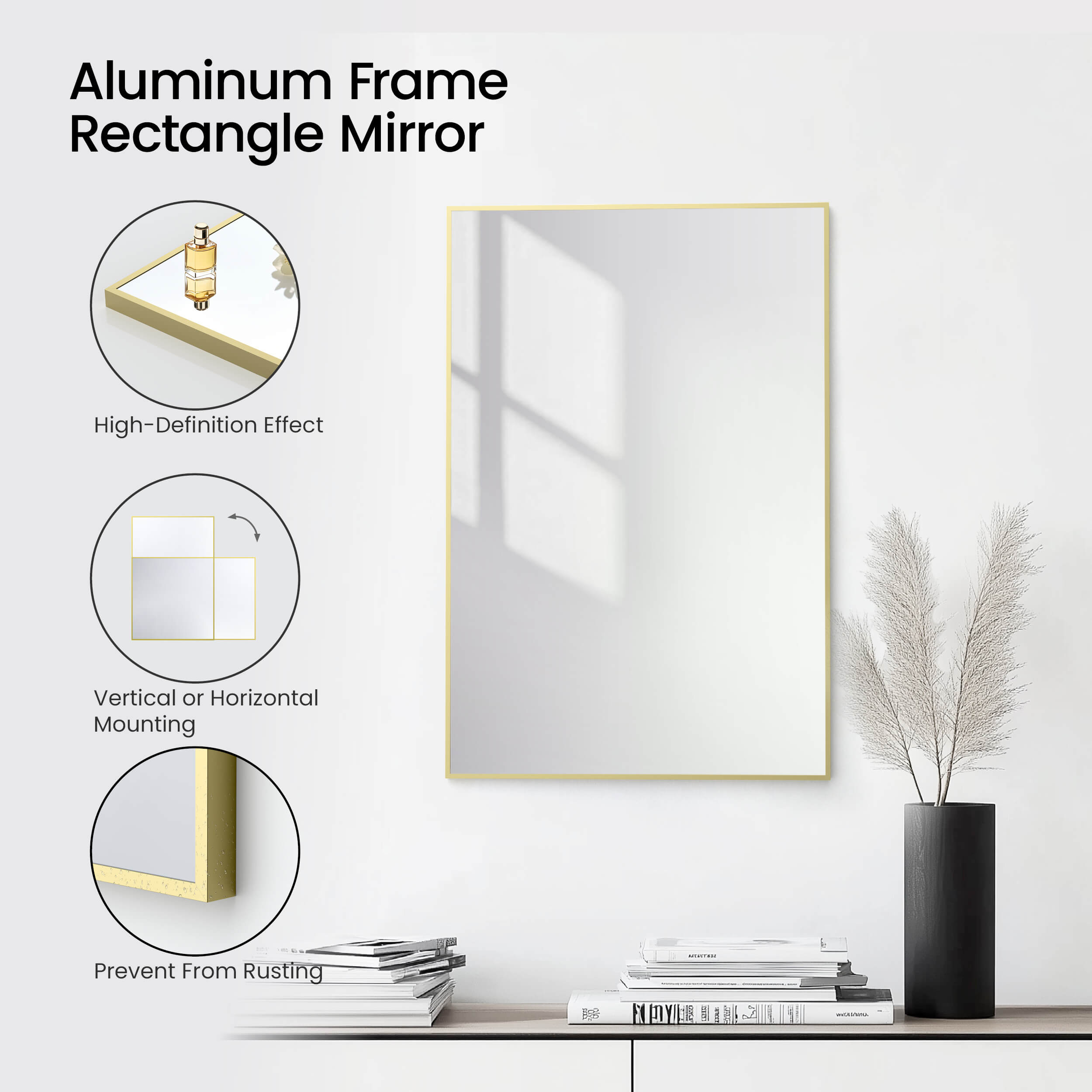 24" x 36" Metal Frame Shatterproof Wall Mount Mirror