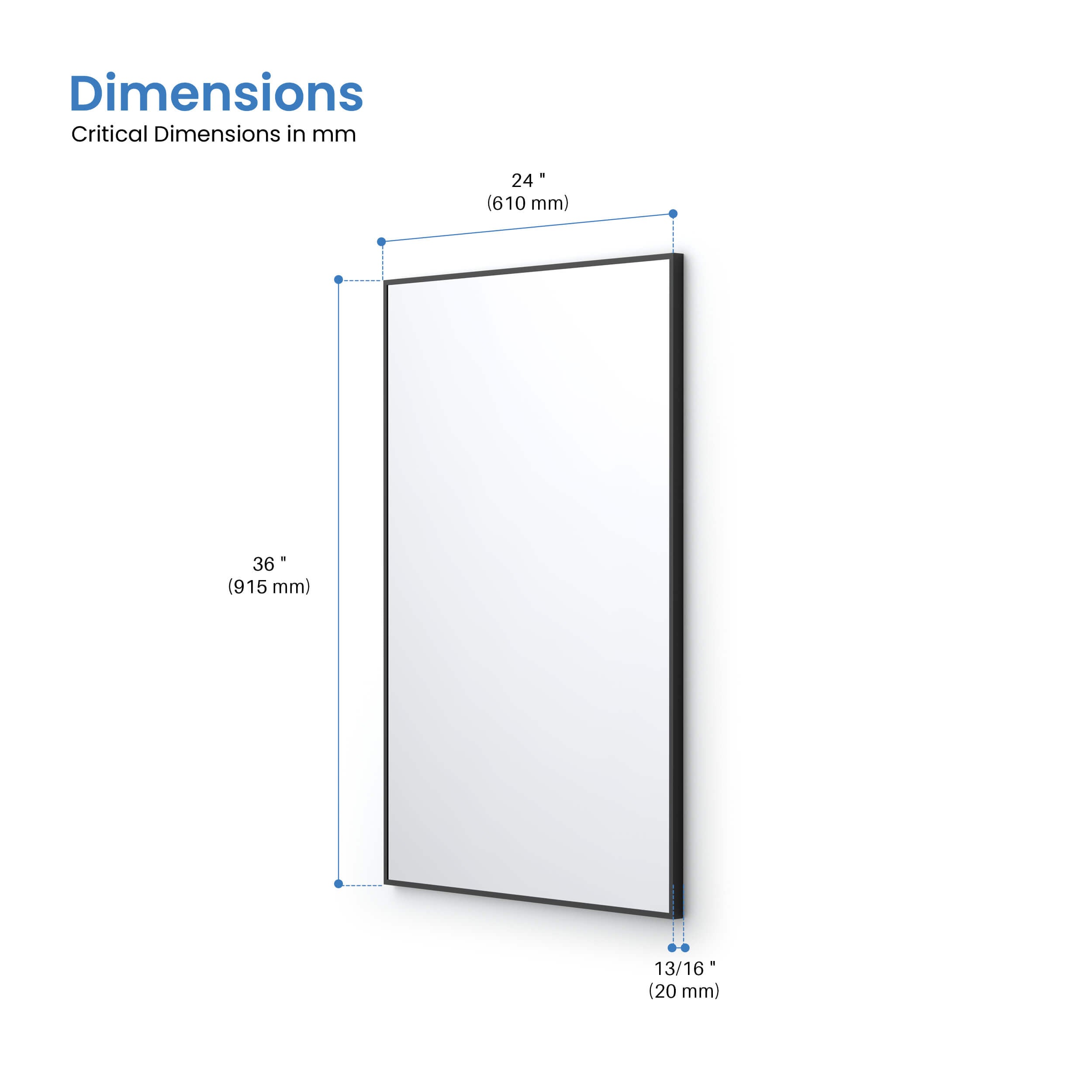 24" x 36" Metal Frame Shatterproof Wall Mount Mirror
