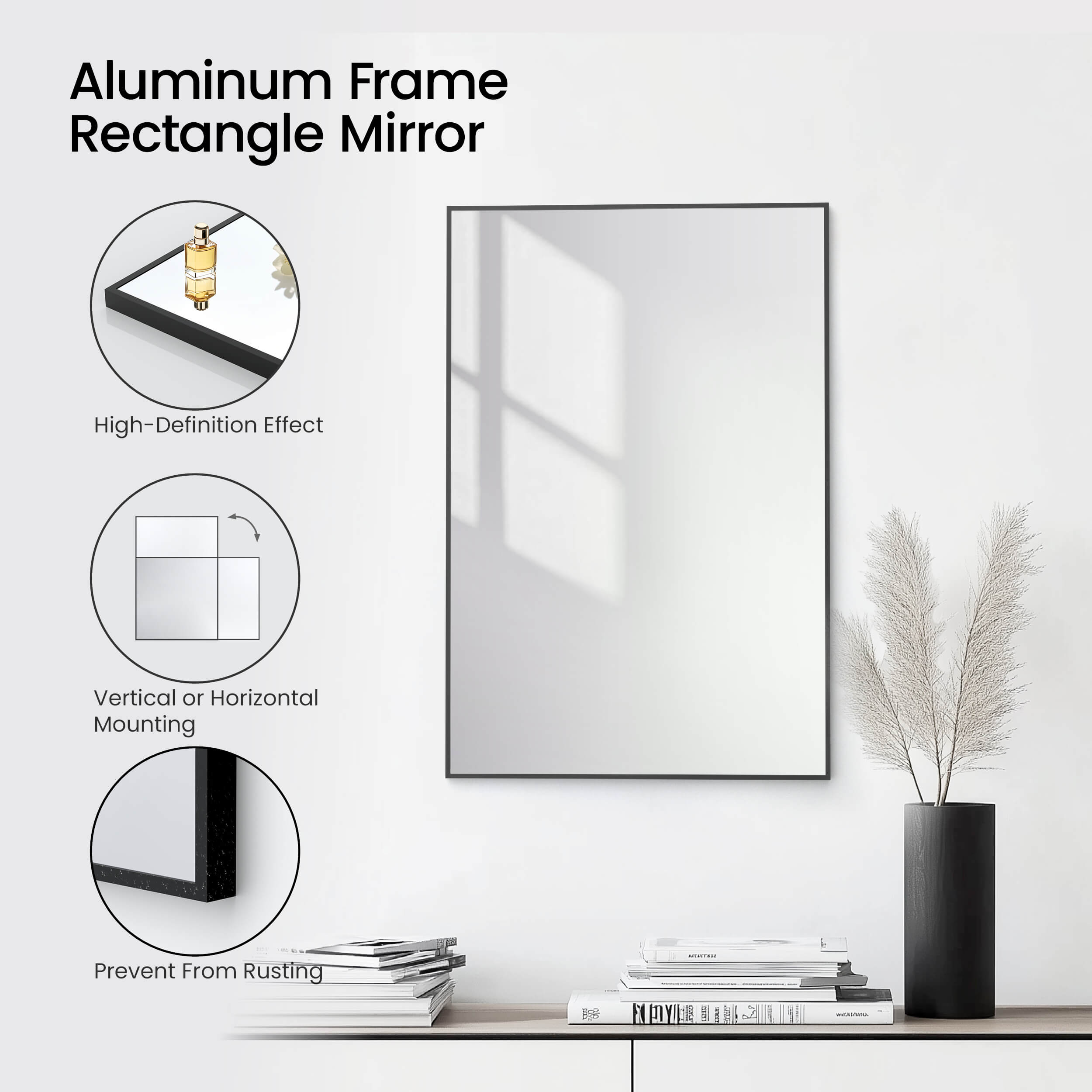 24" x 36" Metal Frame Shatterproof Wall Mount Mirror