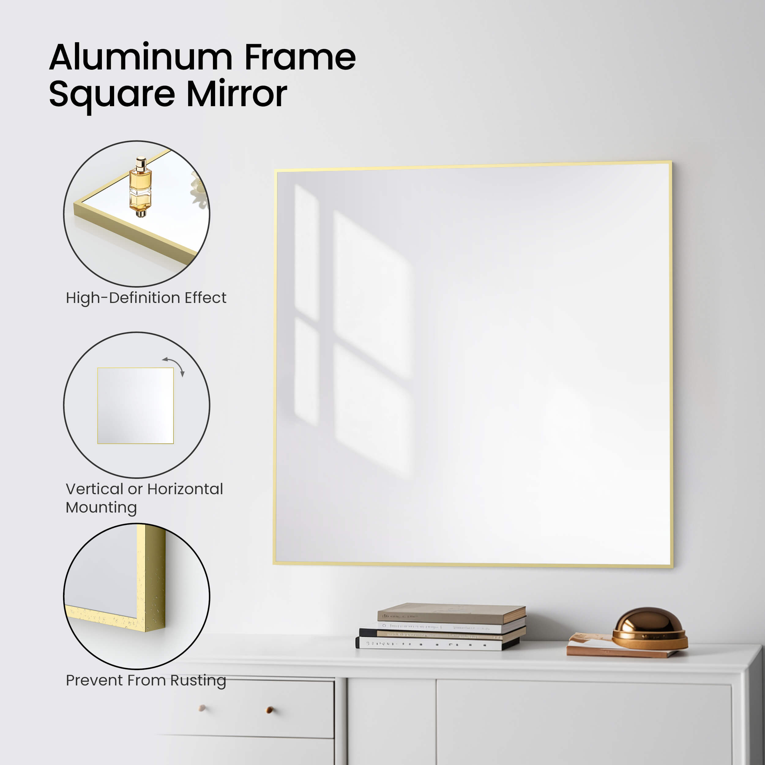 36" x 36" Metal Frame Shatterproof Wall Mount Mirror