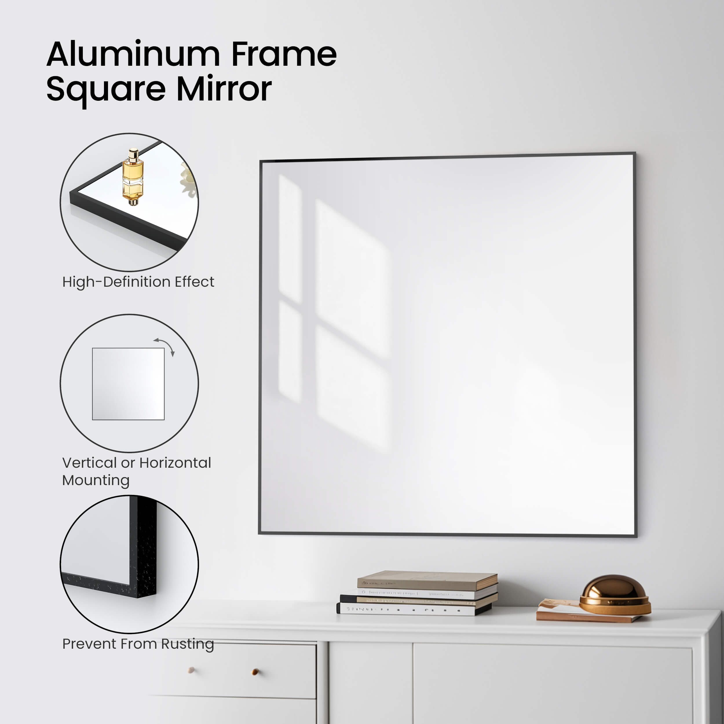36" x 36" Metal Frame Shatterproof Wall Mount Mirror