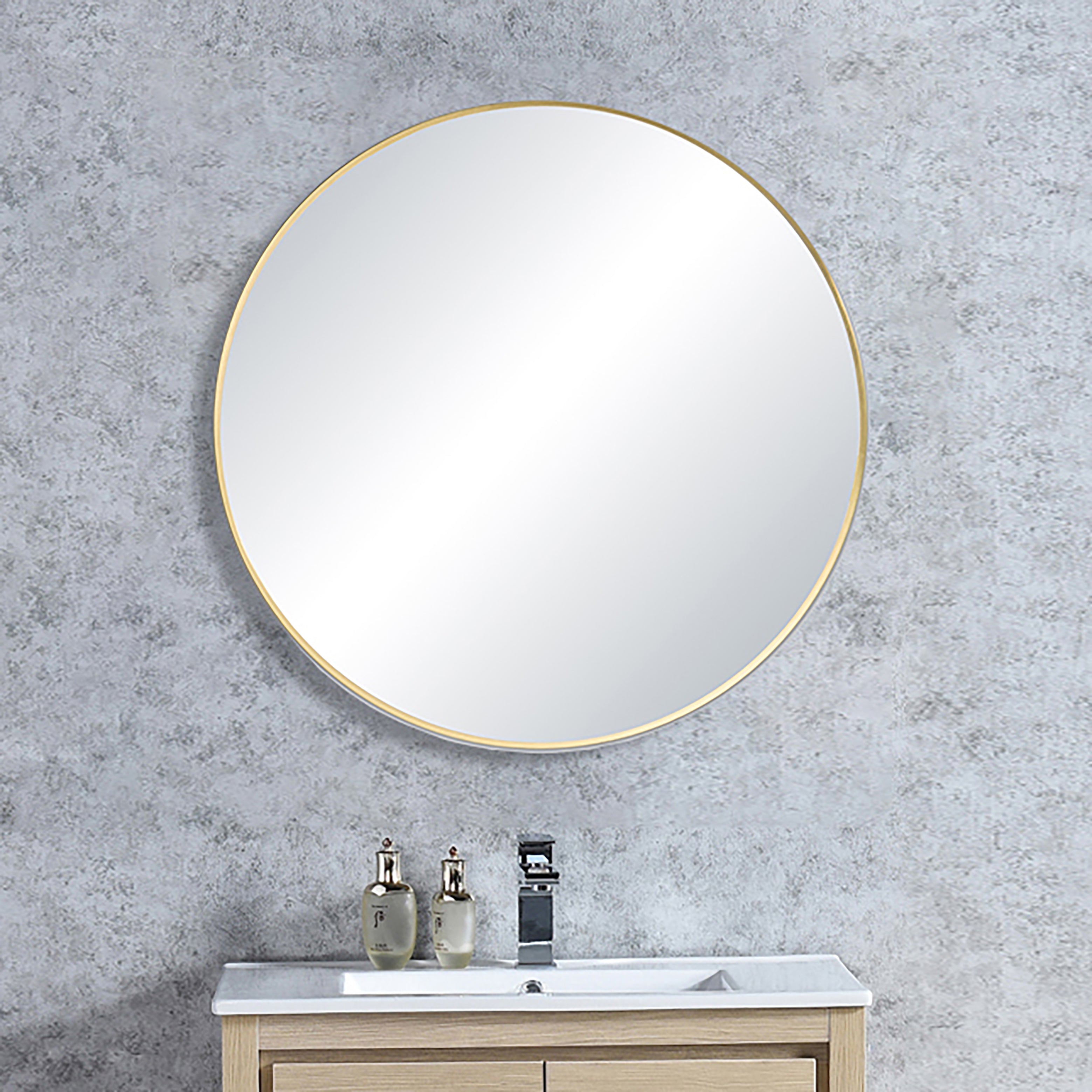 24" Round Metal Frame Shatterproof Wall Mount Mirror