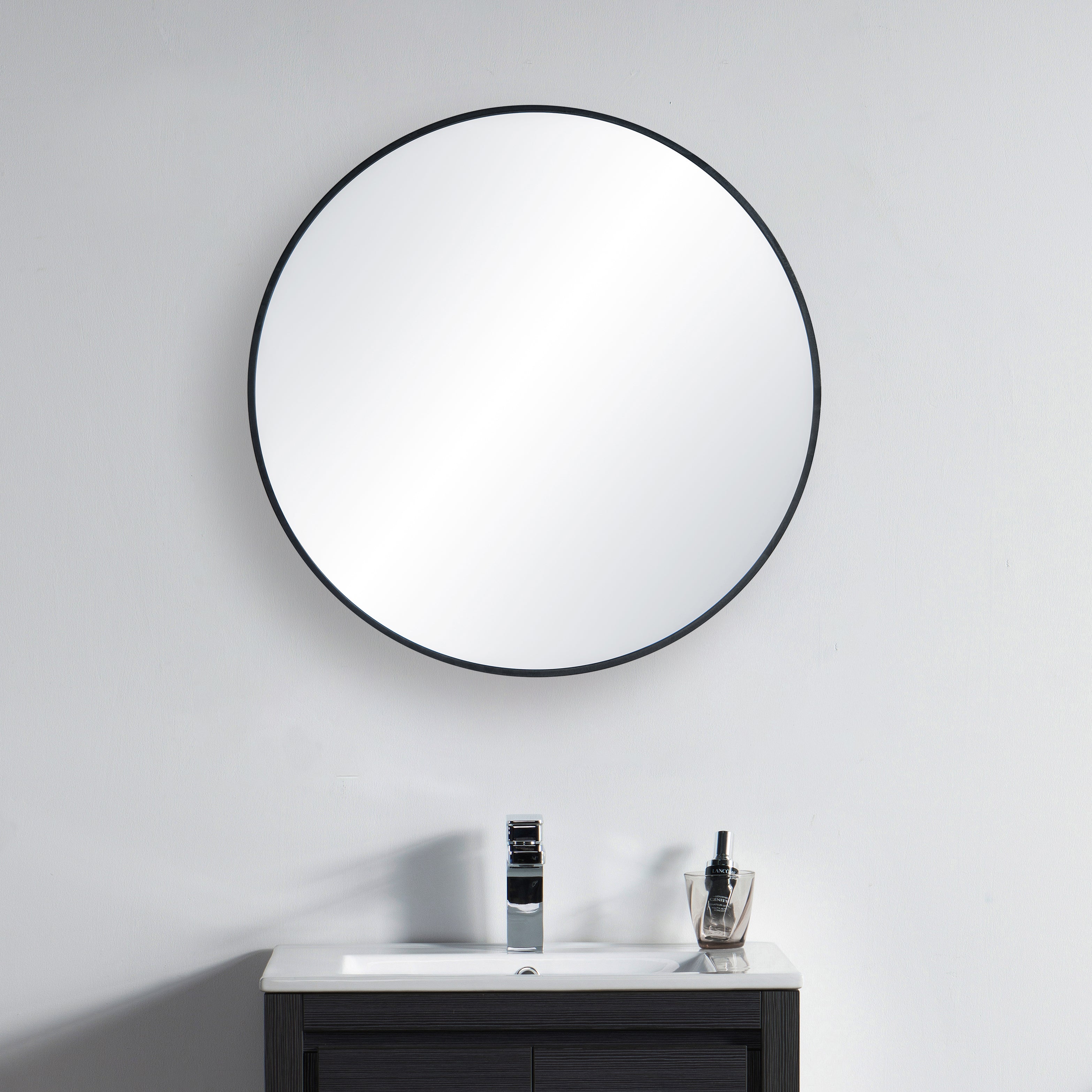 28" Round Metal Frame Shatterproof Wall Mount Mirror