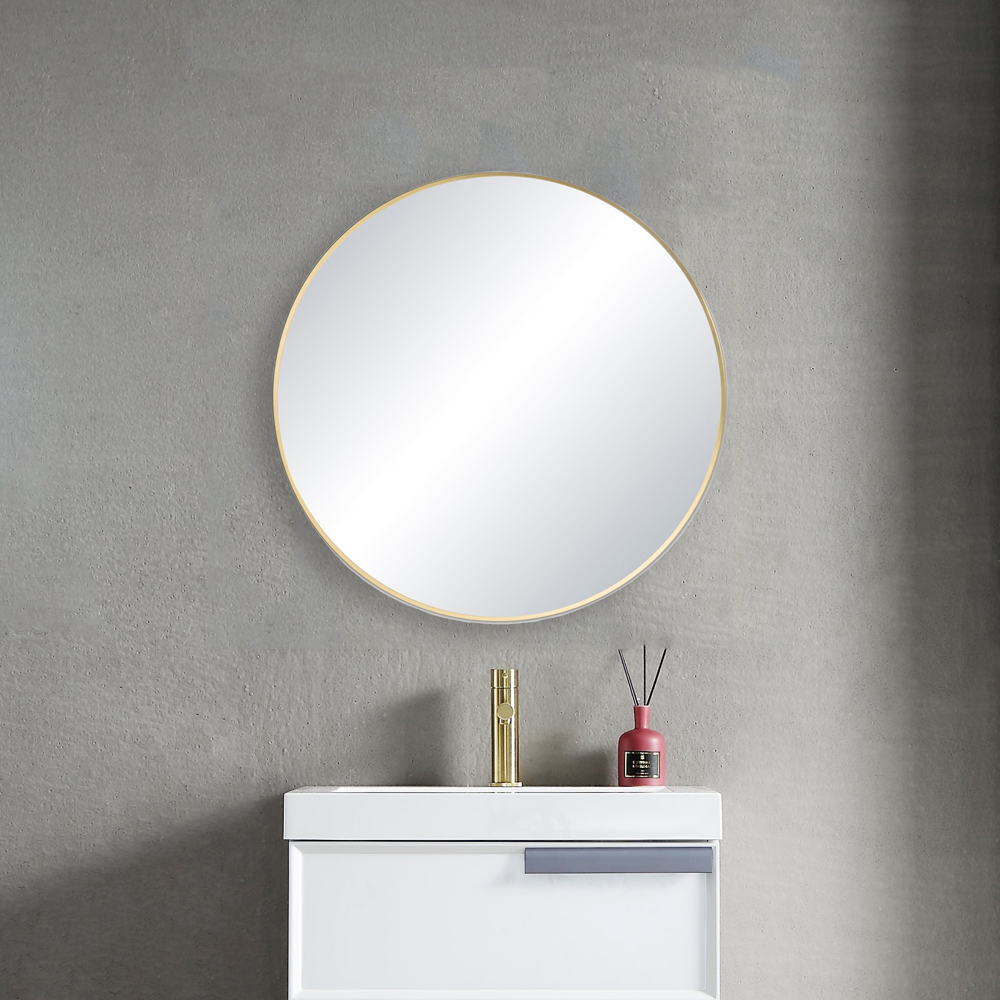 28" Round Metal Frame Shatterproof Wall Mount Mirror