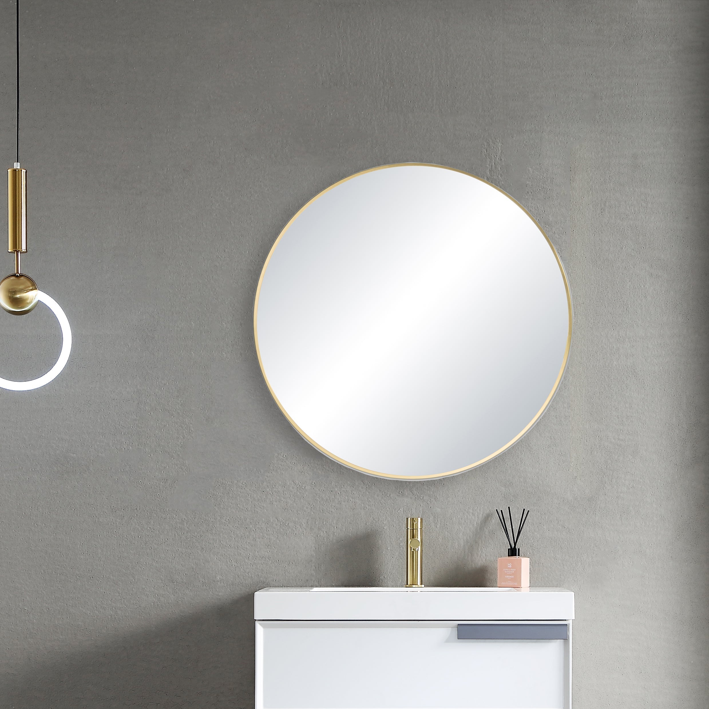 32" Round Metal Frame Shatterproof Wall Mount Mirror