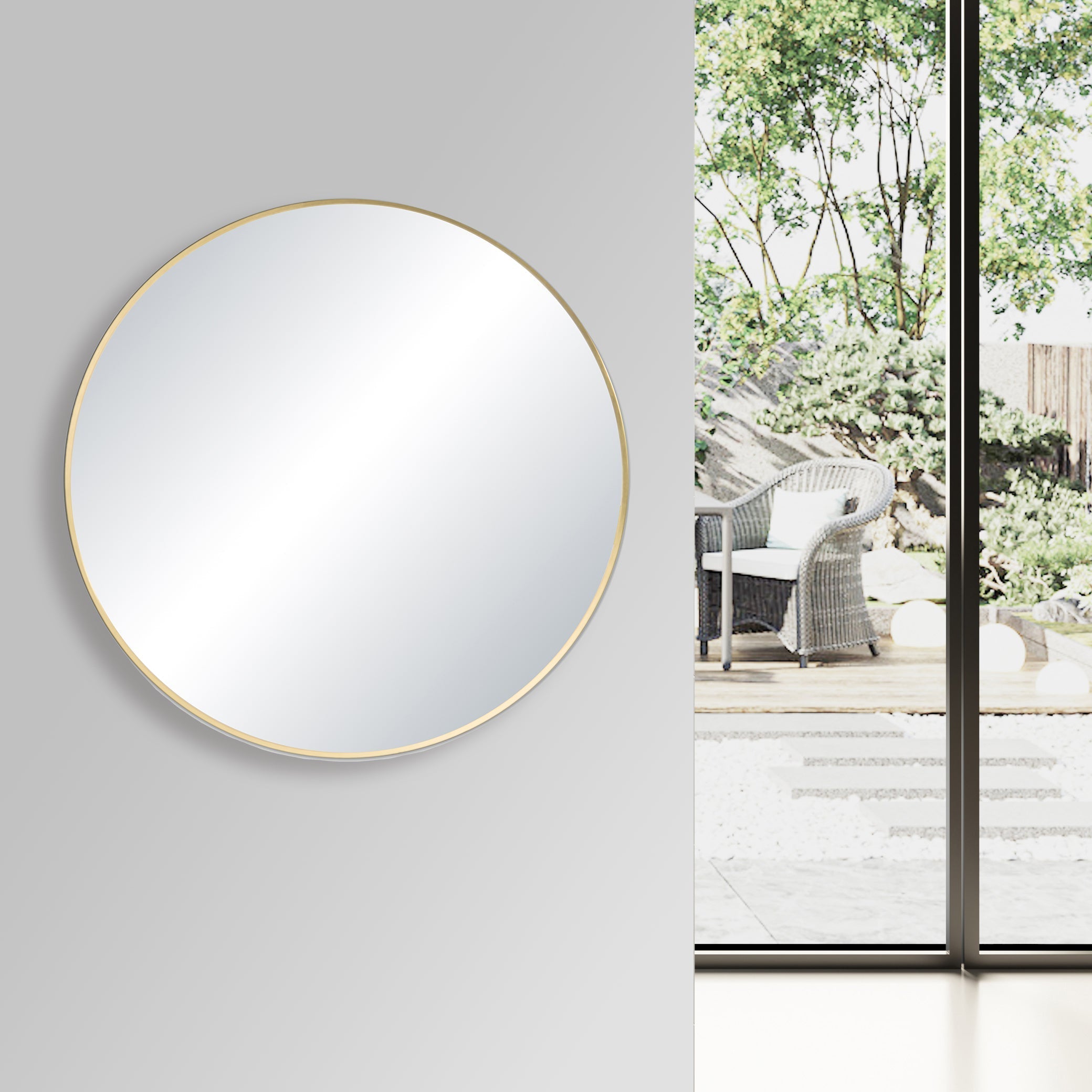 32" Round Metal Frame Shatterproof Wall Mount Mirror