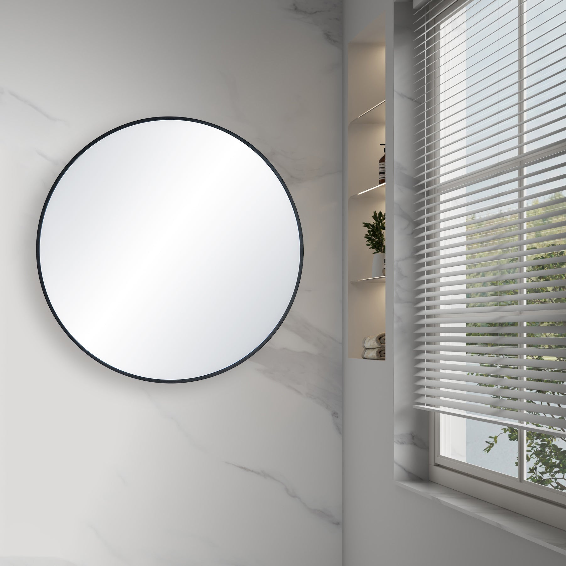 32" Round Metal Frame Shatterproof Wall Mount Mirror