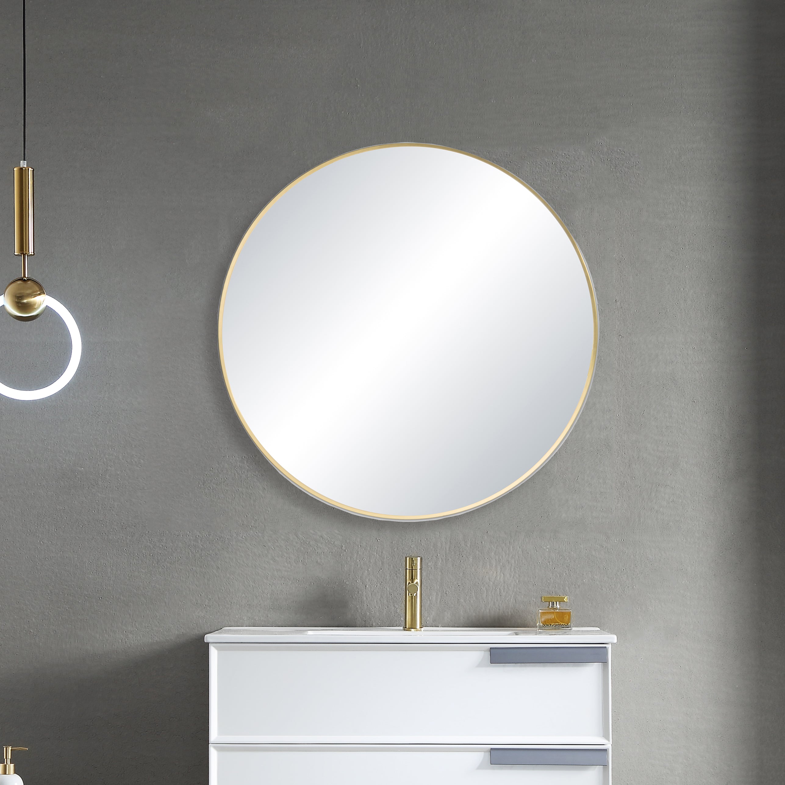 36" Round Metal Frame Shatterproof Wall Mount Mirror