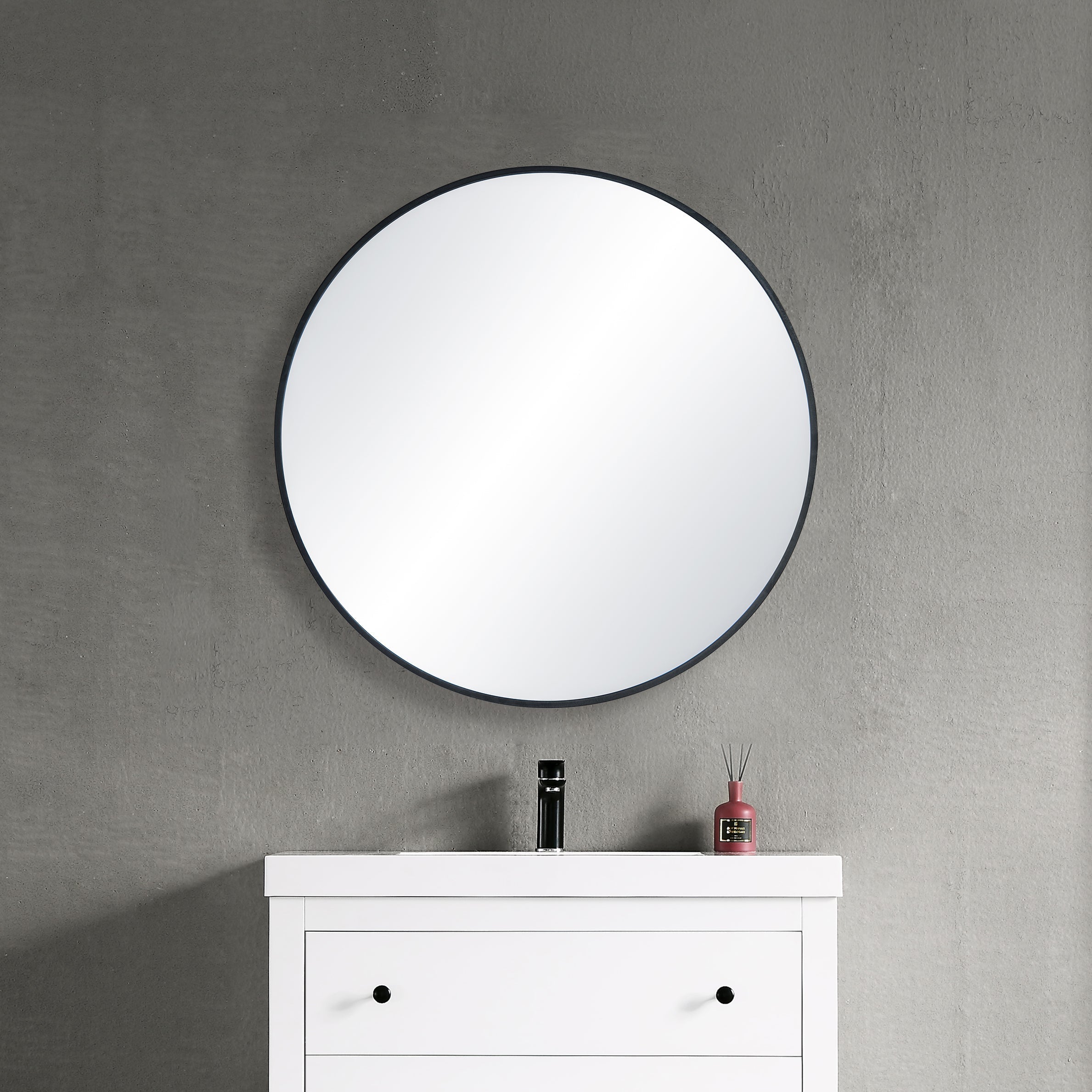 36" Round Metal Frame Shatterproof Wall Mount Mirror