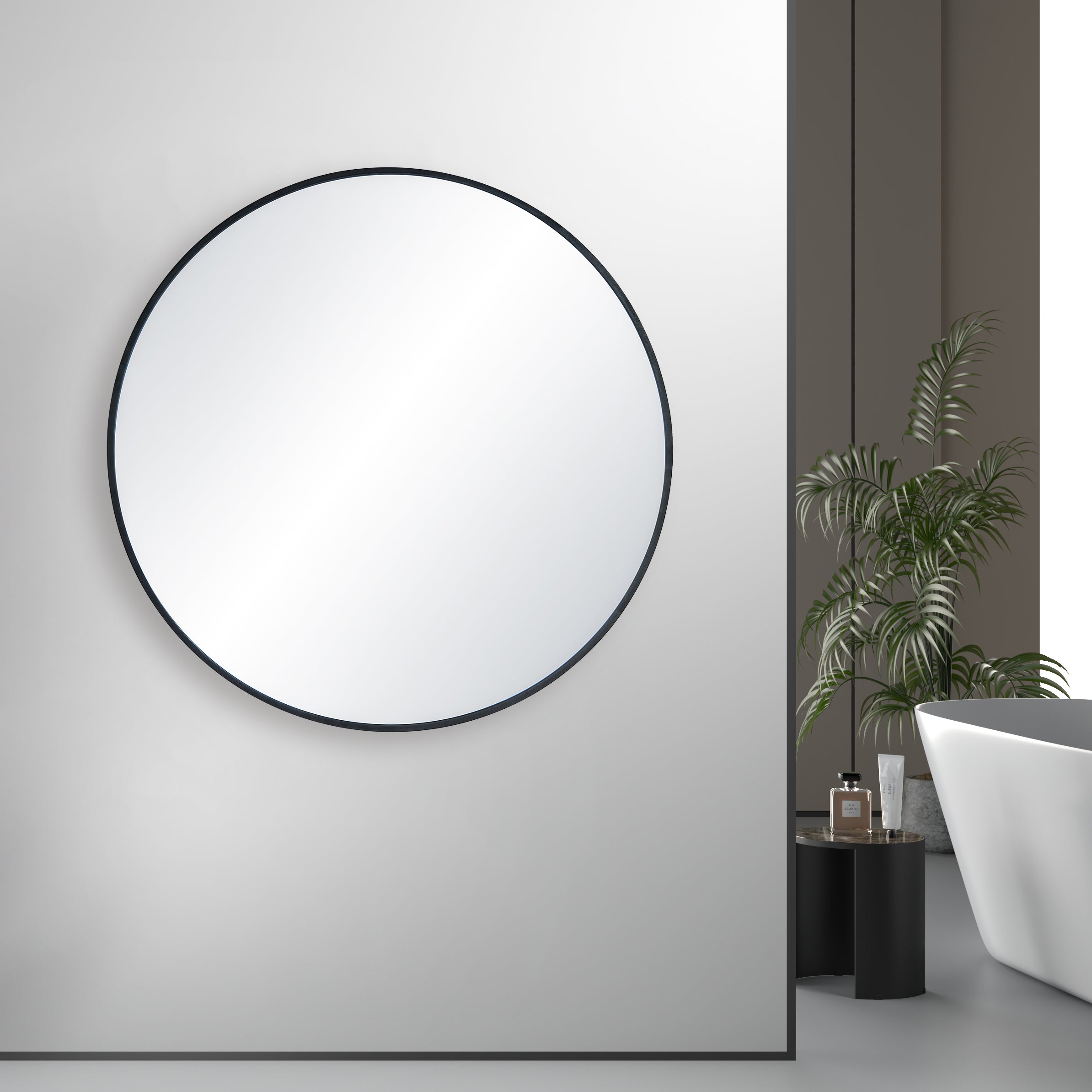 36" Round Metal Frame Shatterproof Wall Mount Mirror