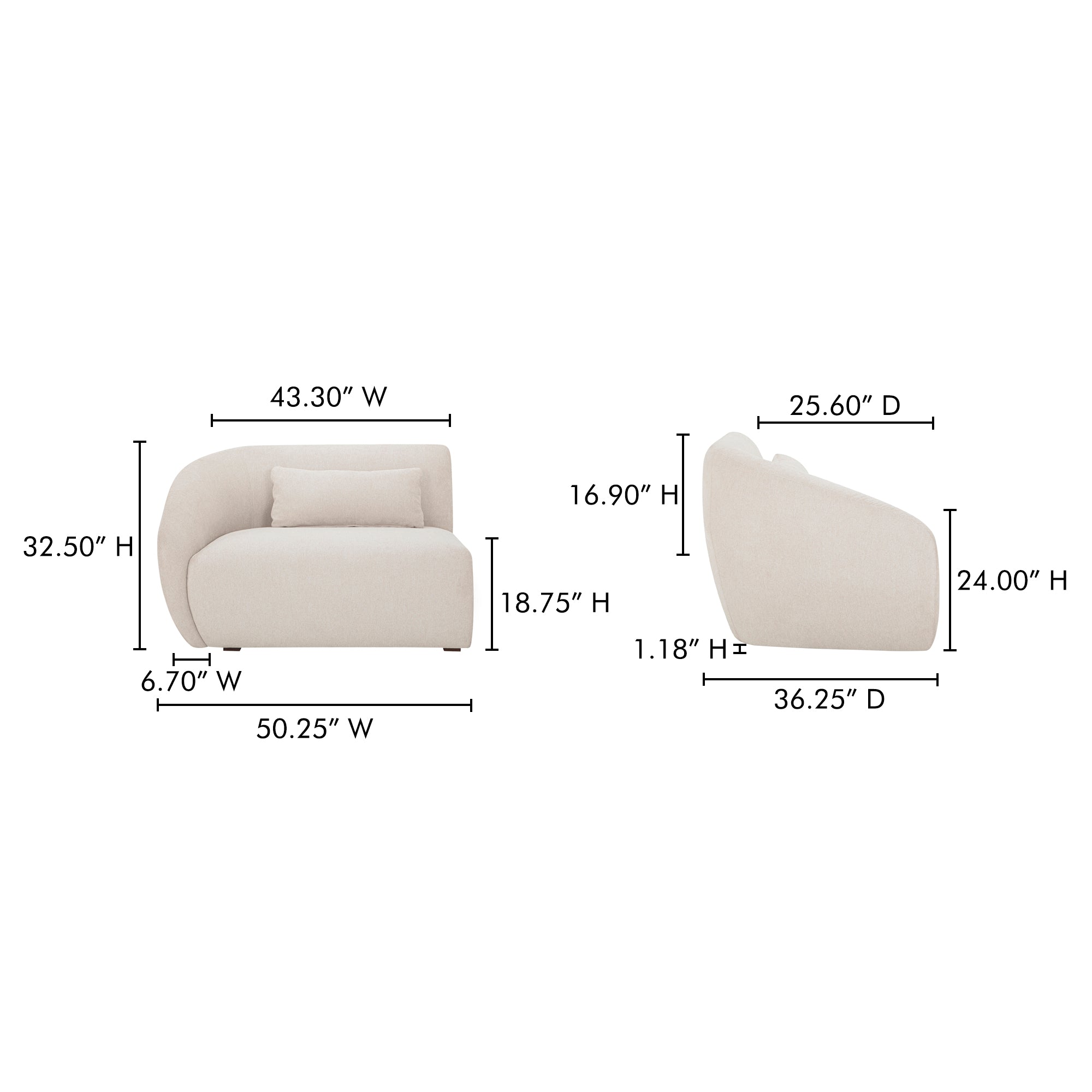 Moes Amelia Left Arm Facing Chair Warm White FO-1010-18
