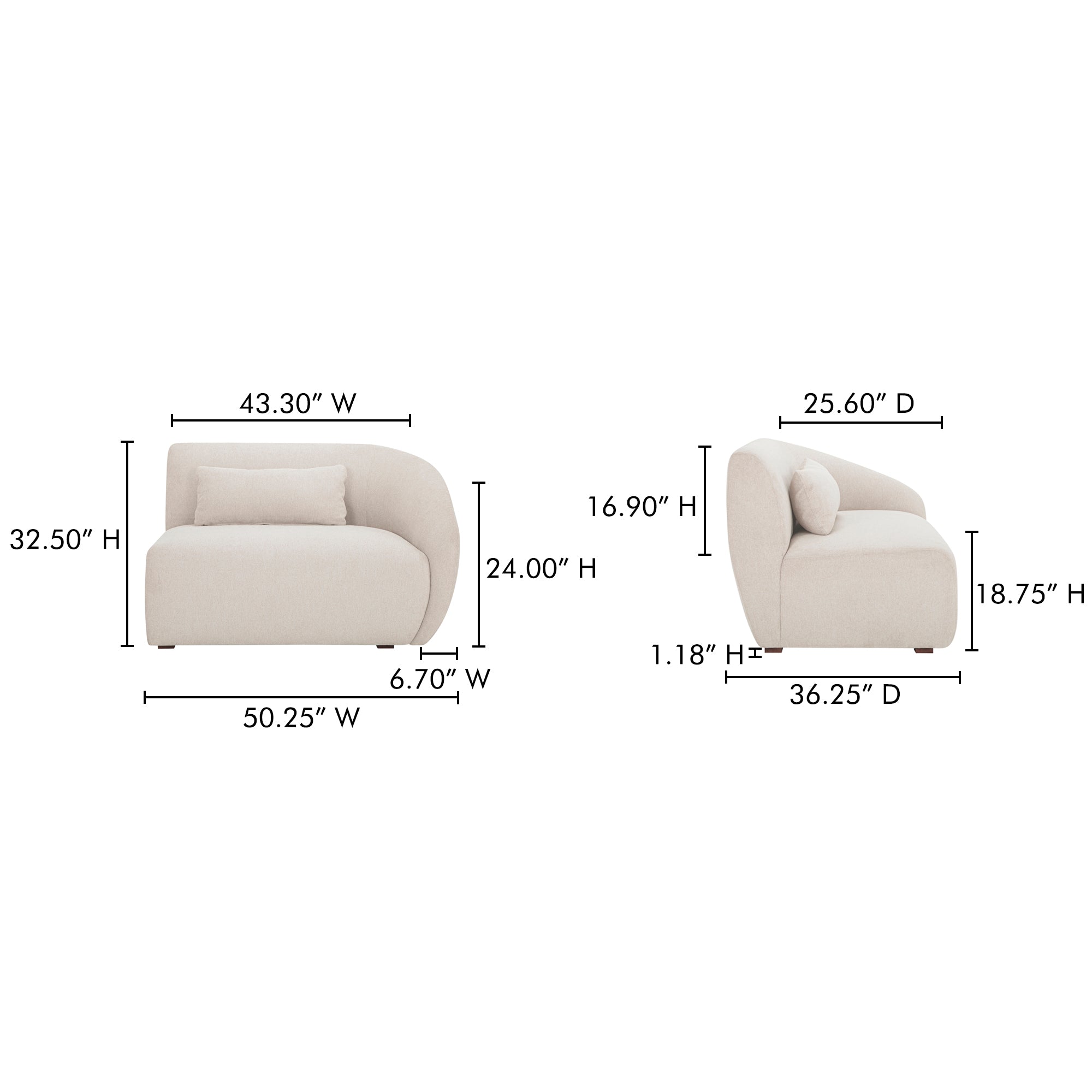 Moes Amelia Right Arm Facing Chair Warm White FO-1011-18