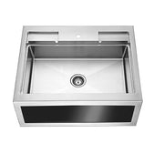 Dawn Flush Mount Apron Front Sink with Black Glass Panel Decorated DAFF3326G